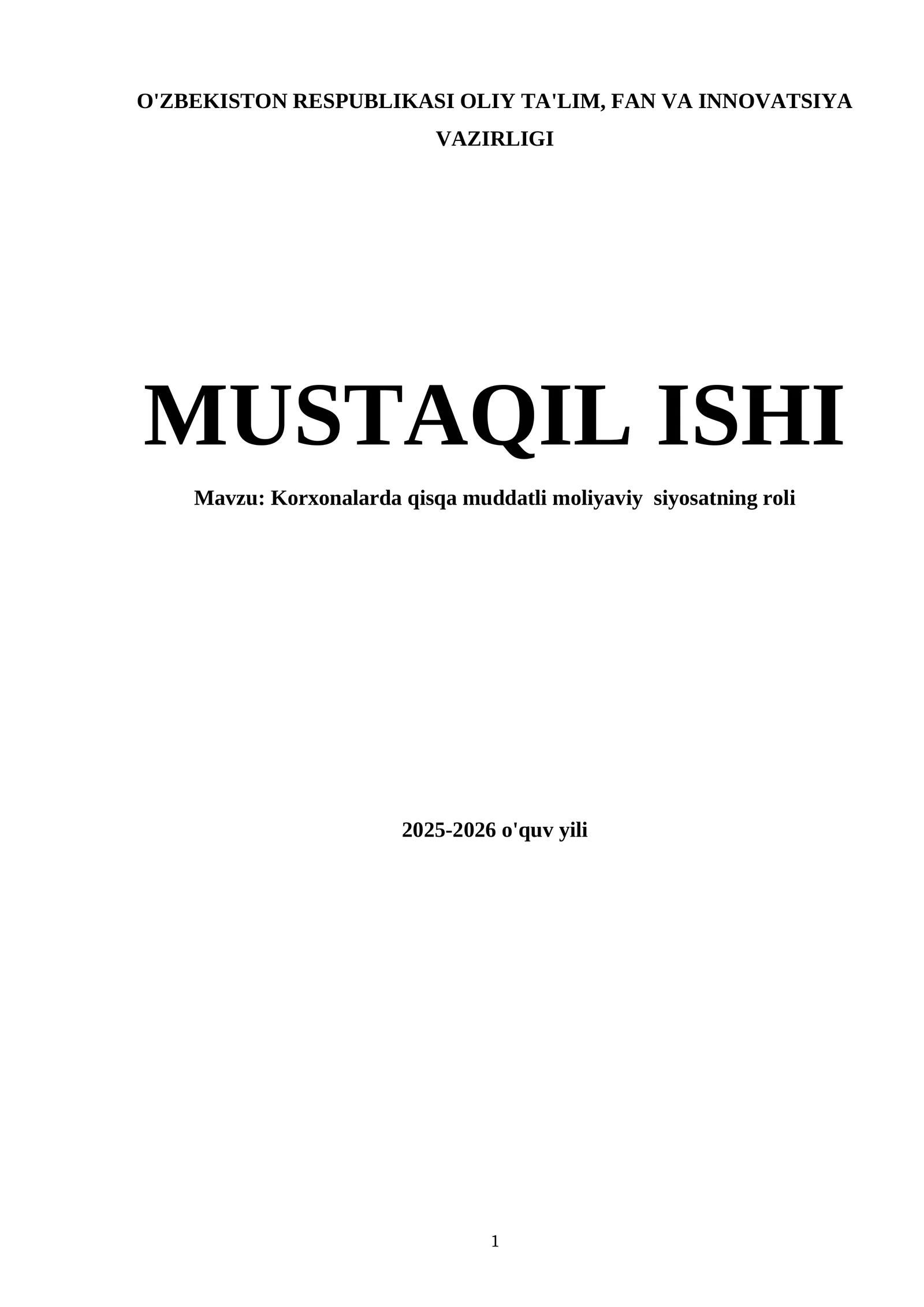 Korxonalarda qisqa muddatli moliyaviy siyosatning roli 1