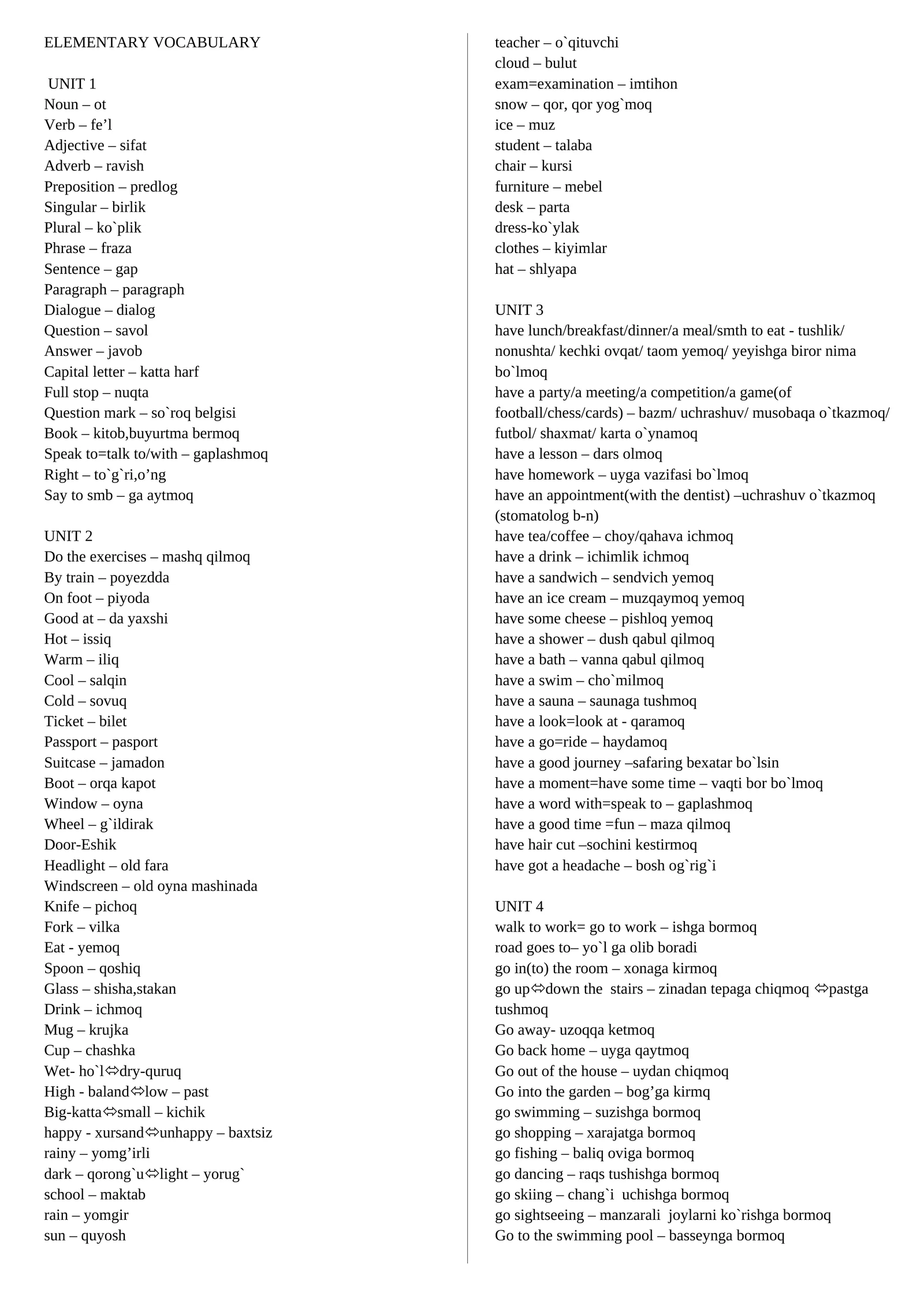 ELEMENTARY VOCABULARY 1