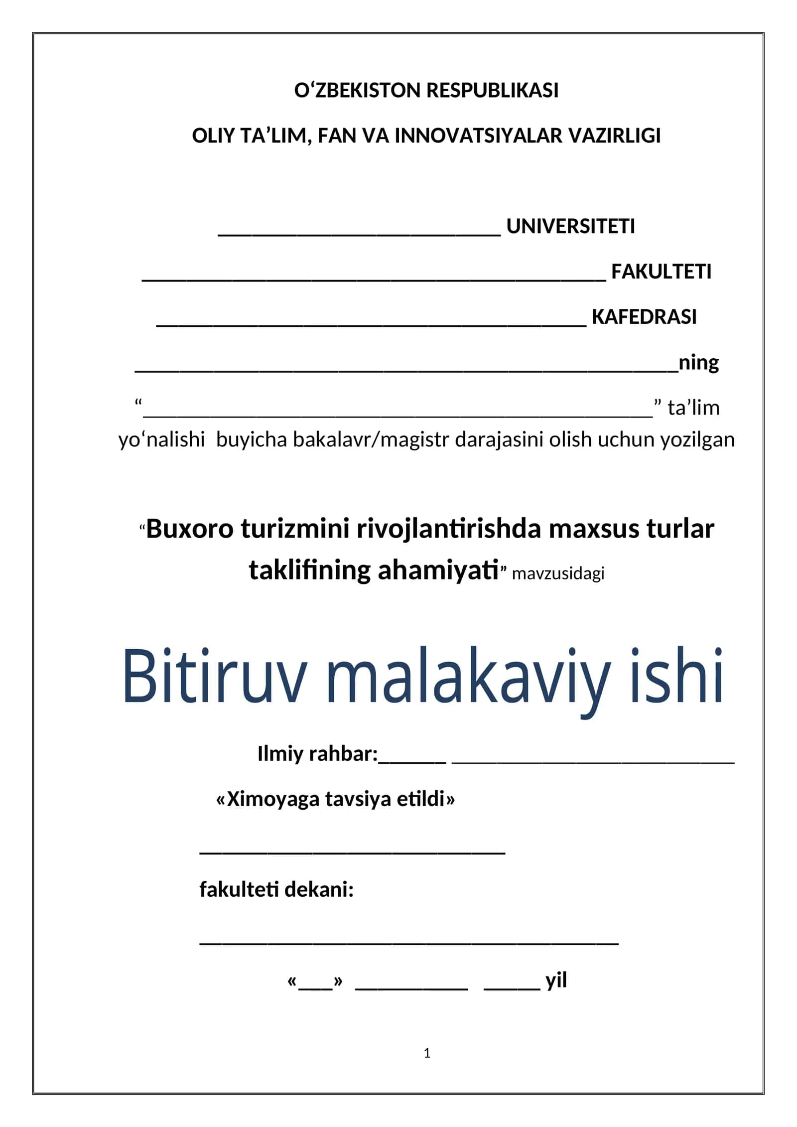 Buxoro turizmini rivojlantirishda maxsus turlar taklifining ahamiyati 1
