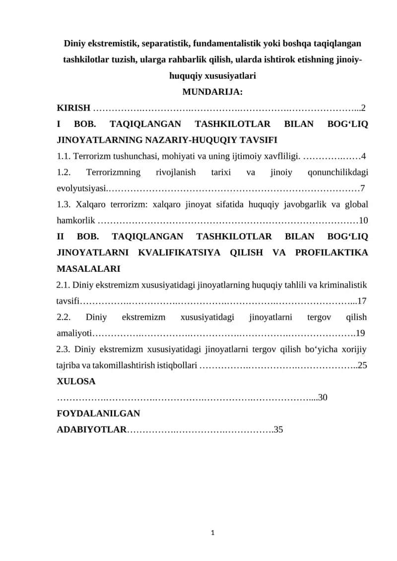 Diniy ekstremizm xususiyatidagi jinoyatlarni tergov qilish amaliyoti 1