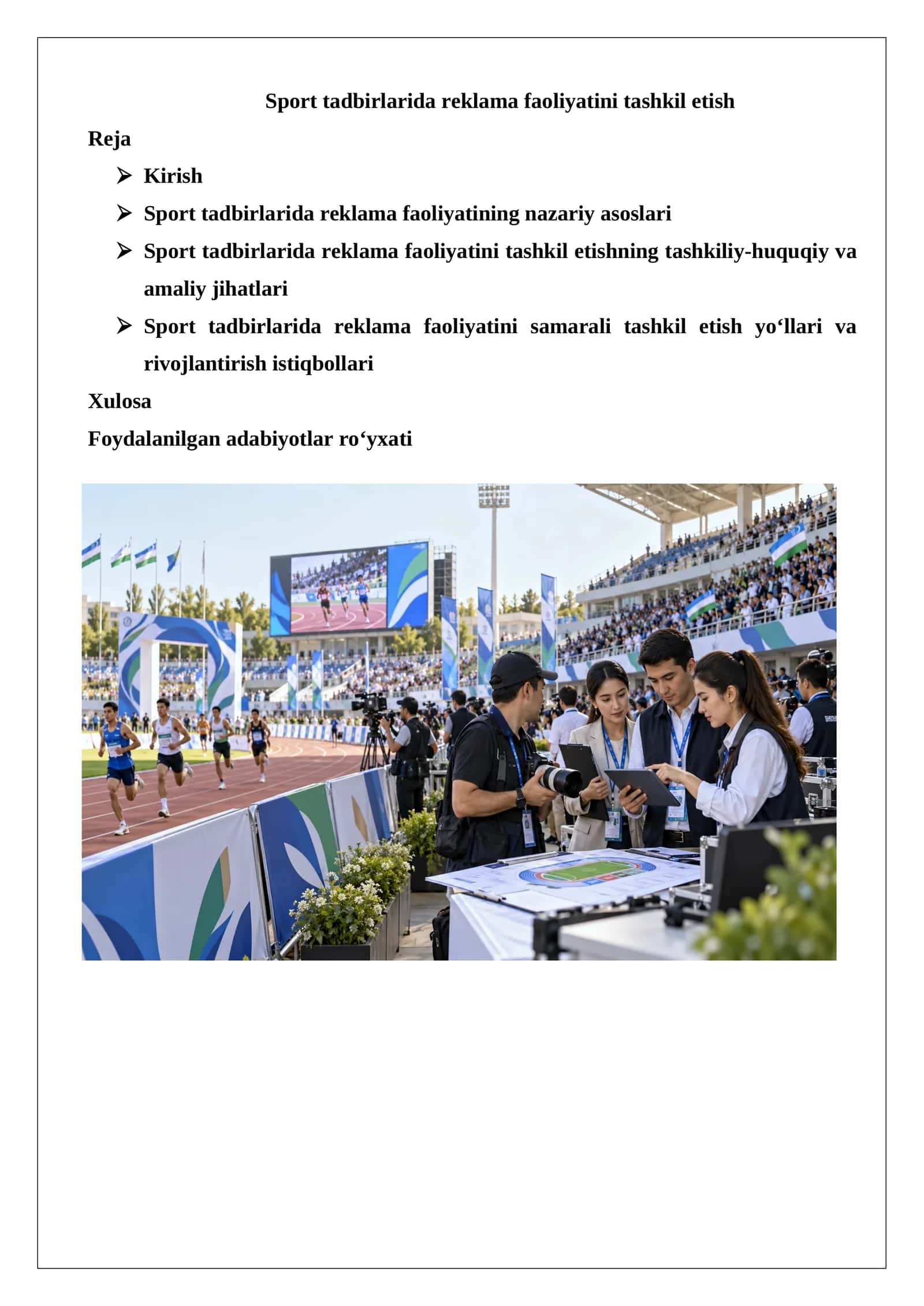 Sport tadbirlarida reklama faoliyatini tashkil etish 1