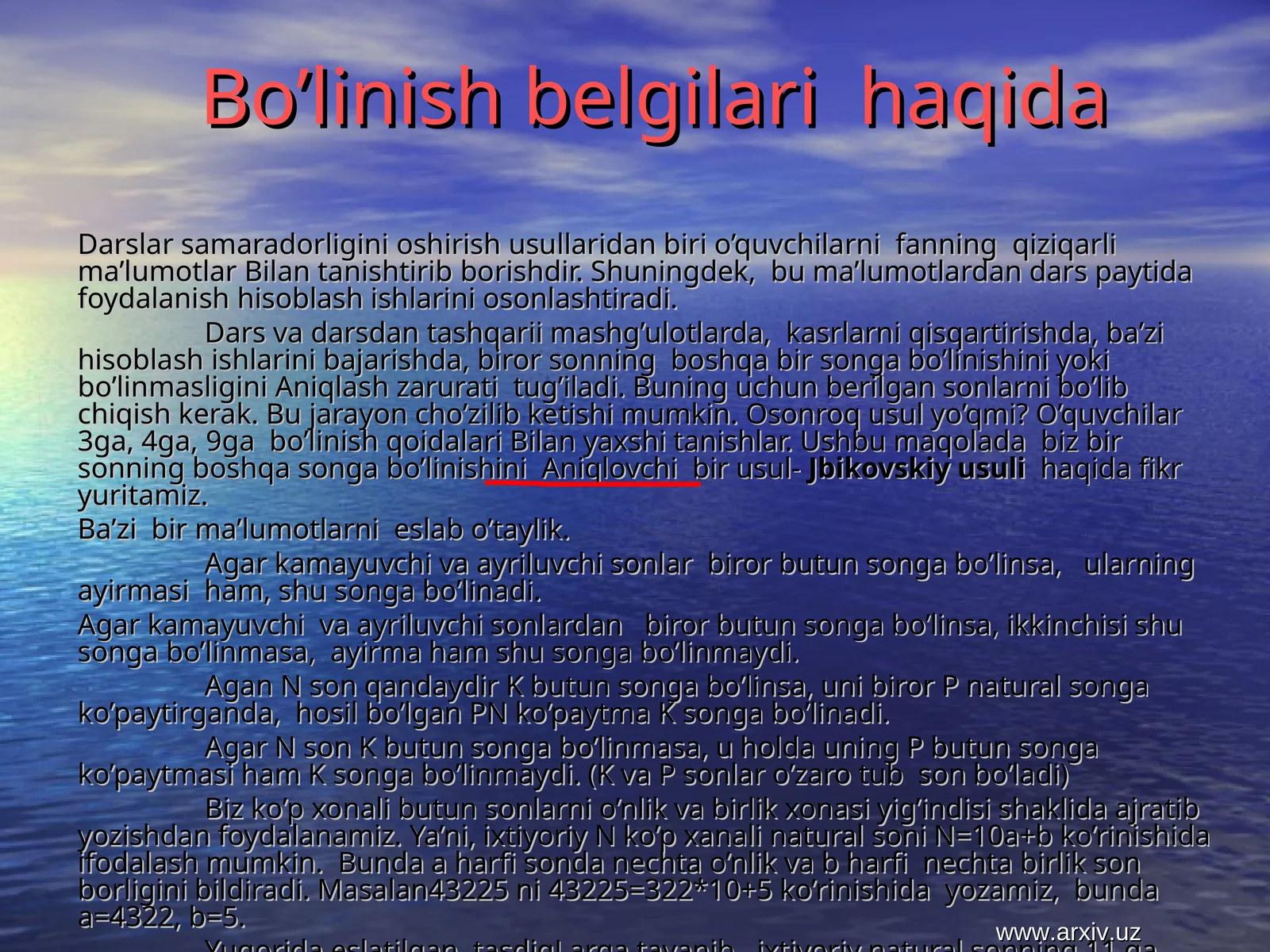 Berilgan sonning boshqa songa bo’linishi 1