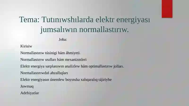 Elektrenergiya normallastirilishi