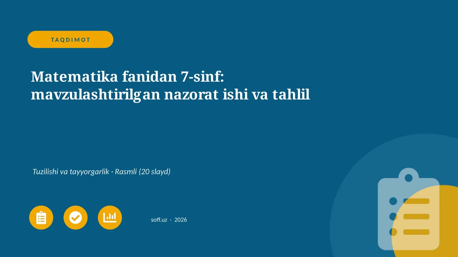 Matematika fanidan 7-sinf: mavzulashtirilgan nazorat ishi va tahlil 1