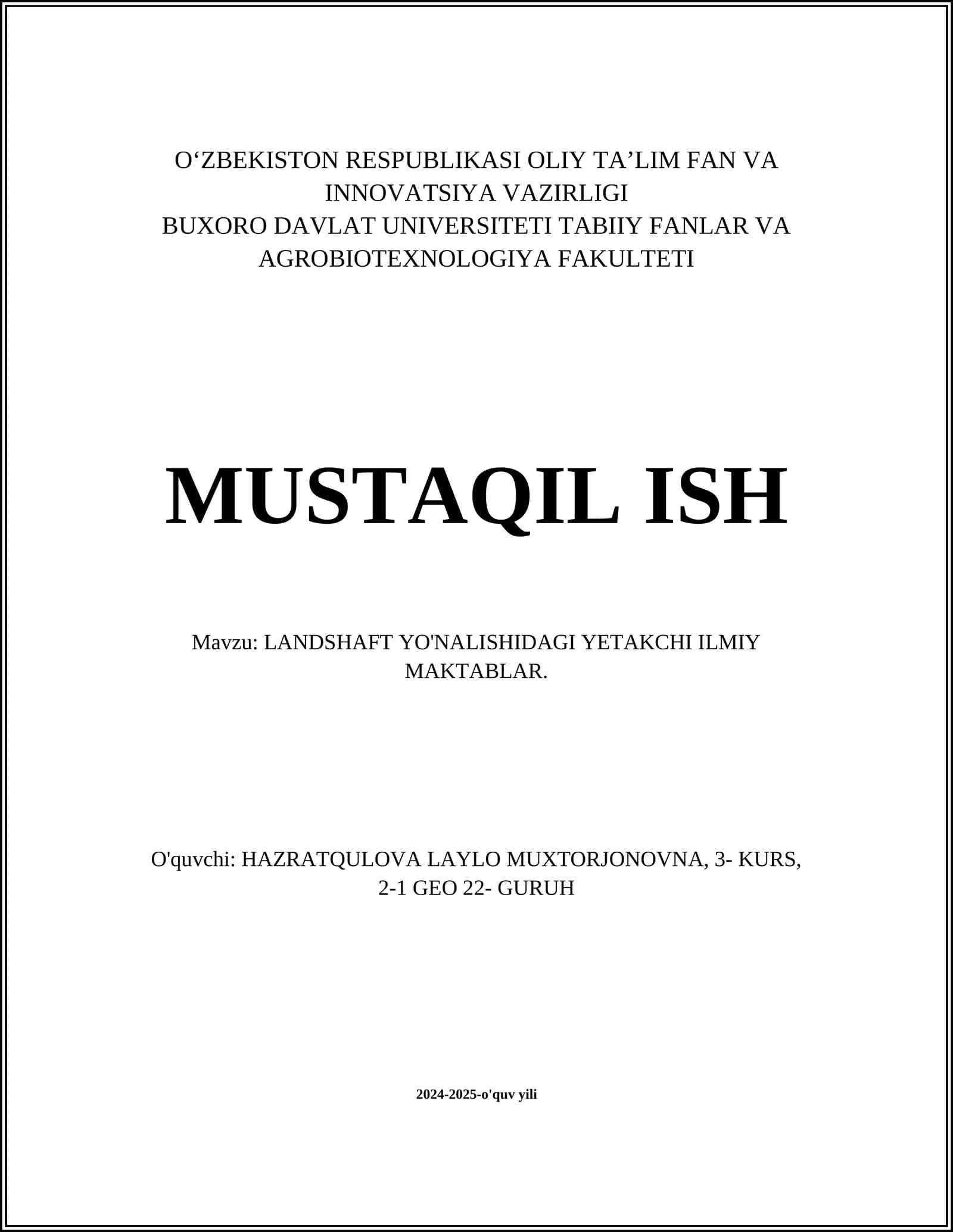LANDSHAFT YO'NALISHIDAGI YETAKCHI ILMIY MAKTABLAR 1