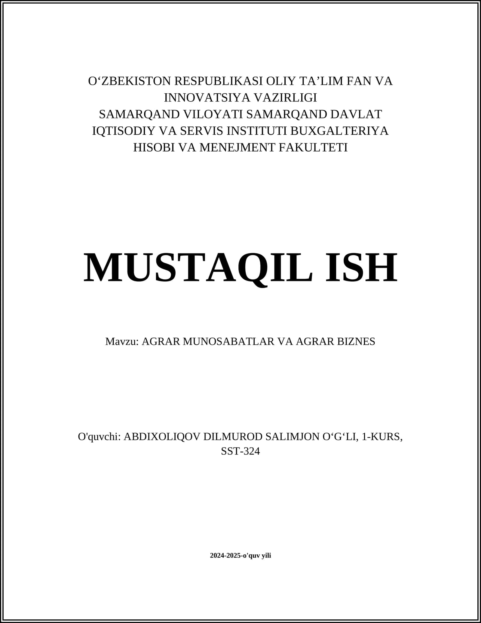 AGRAR MUNOSABATLAR VA AGRAR BIZNES 1