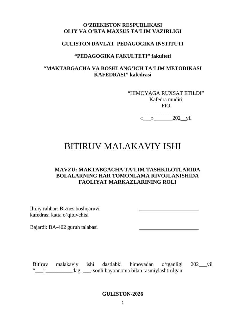 MAKTABGACHA TA'LIM TASHKILATLARIDA BOLALARNING HAR TOMONLAMA RIVOJLANISHIDA FAOLIYAT MARKAZLARINING ROLI 1