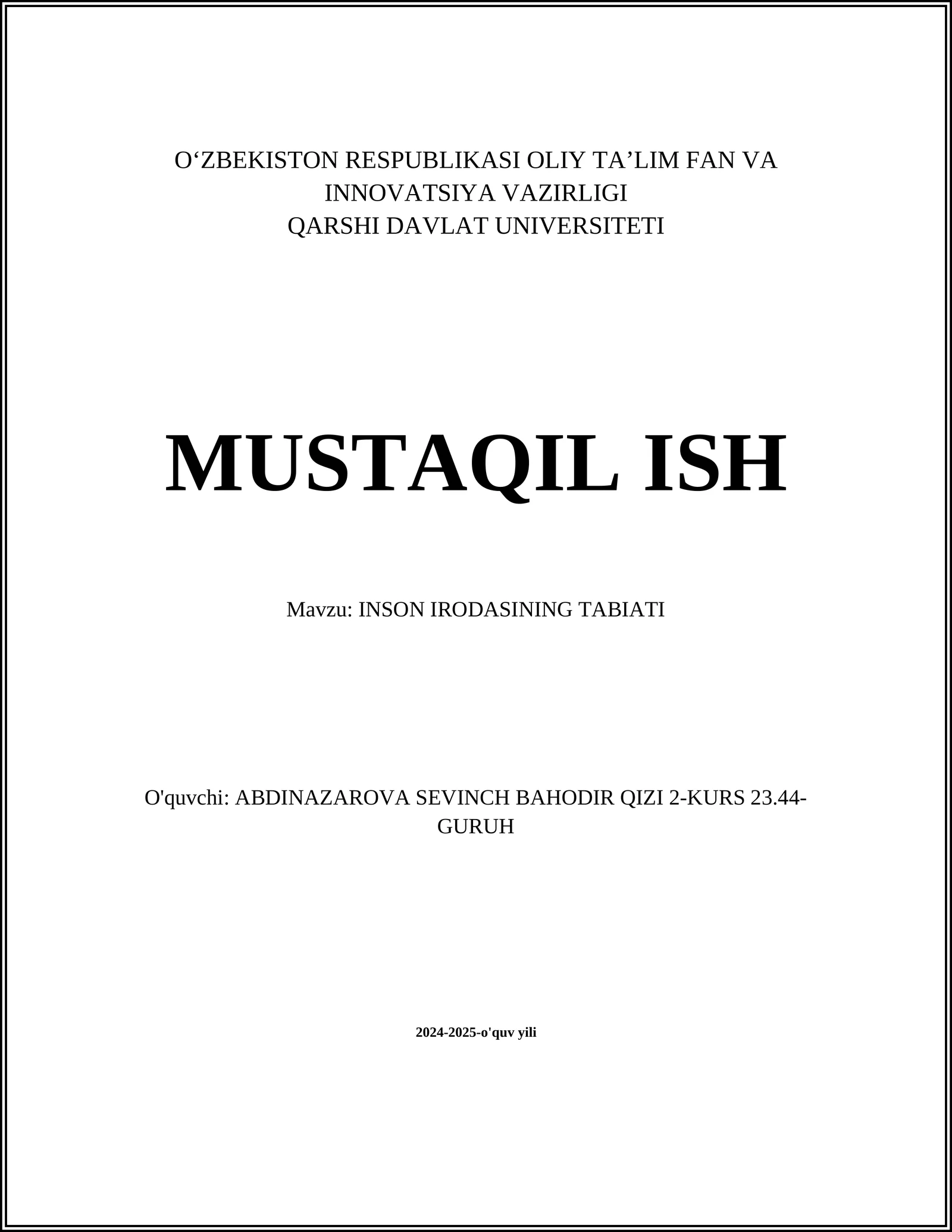 INSON IRODASINING TABIATI 1