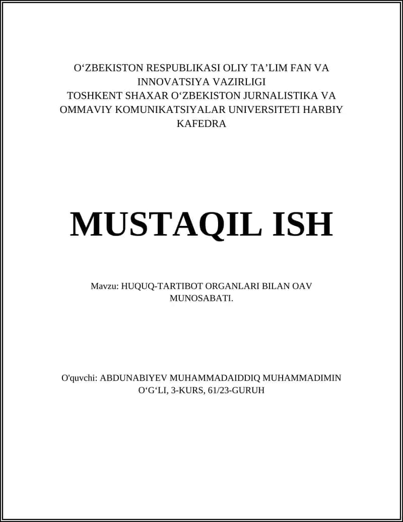 HUQUQ-TARTIBOT ORGANLARI BILAN OAV MUNOSABATI 1