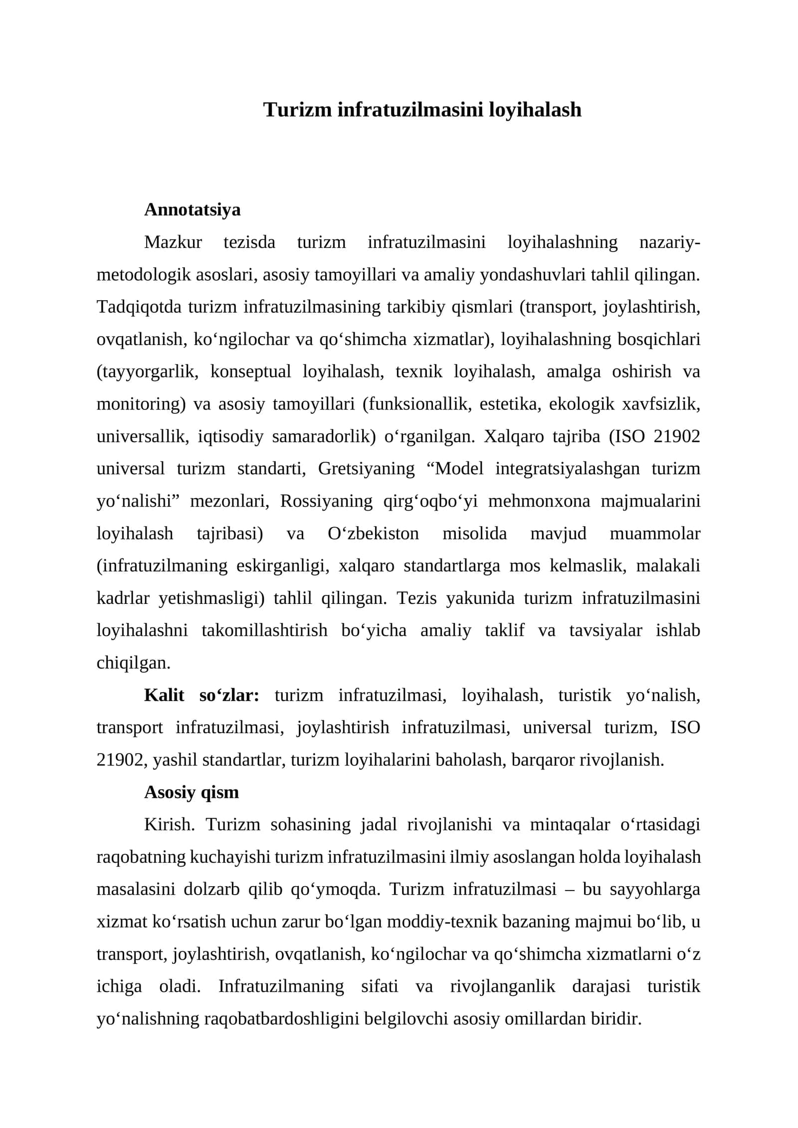 Turizm infratuzilmasini loyihalash 1