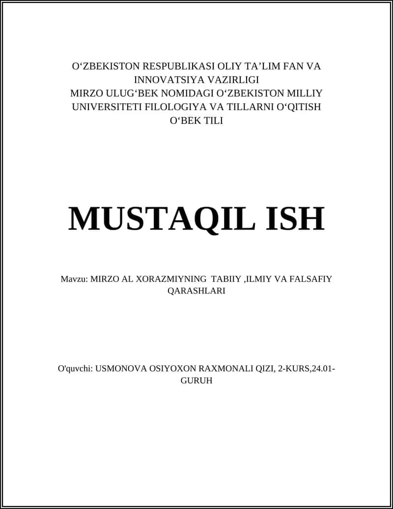 Mirzo Al-Xorazmiyning tabiiy, ilmiy va falsafiy qarashlari 1