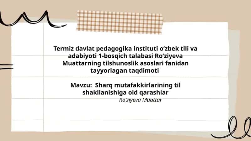 Roʻziyeva Muattarning tilshunoslik asoslari fanidan tayyorlagan taqdimoti 1