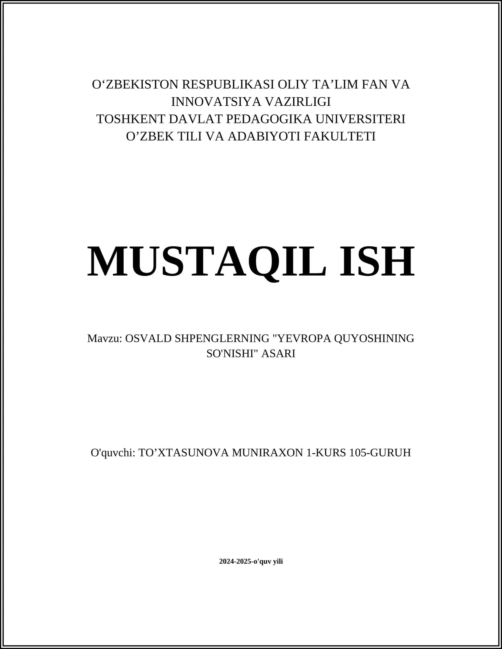OSVALD SHPENGLERNING "YEVROPA QUYOSHINING SO'NISHI" ASARI 1