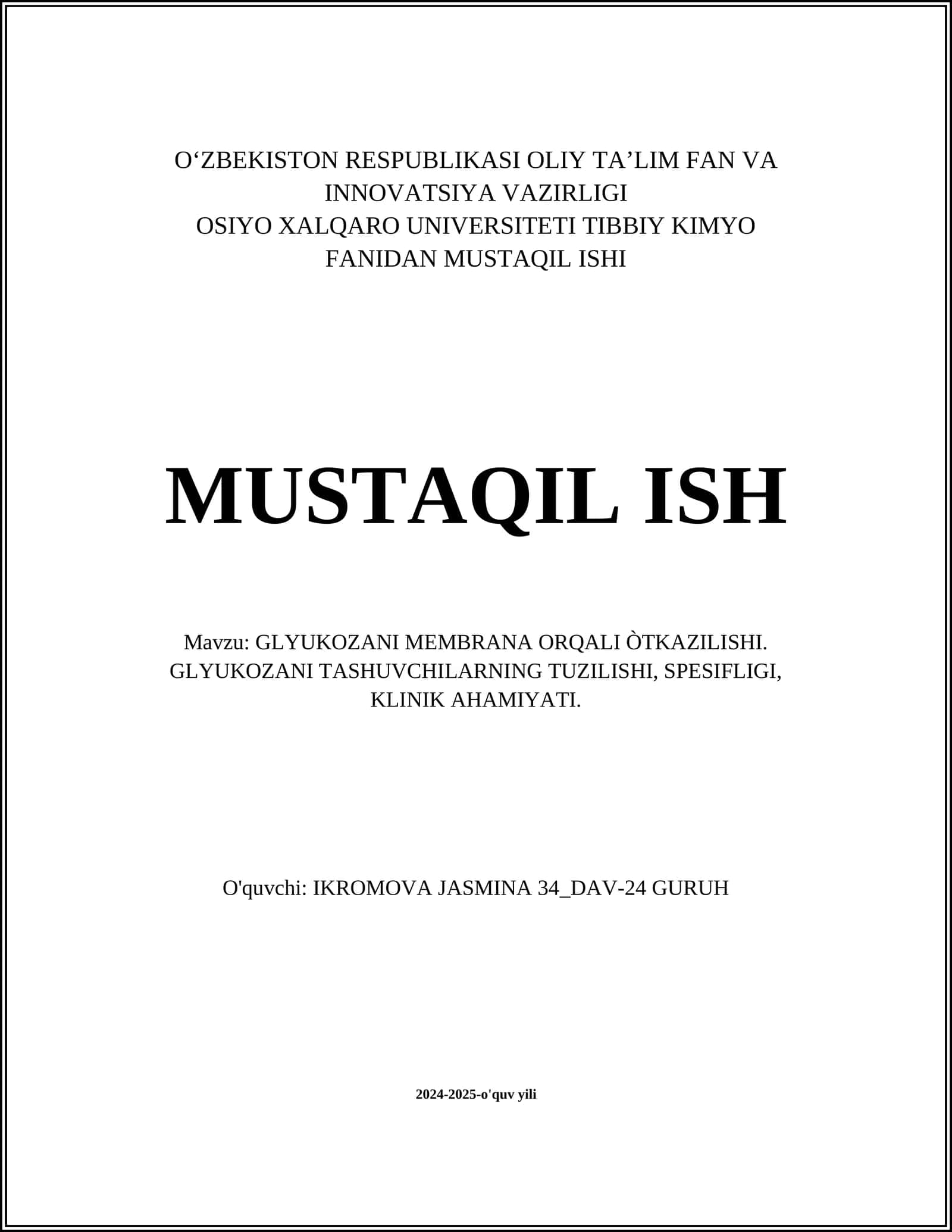 GLYUKOZANI MEMBRANA ORQALI ÒTKAZILISHI 1