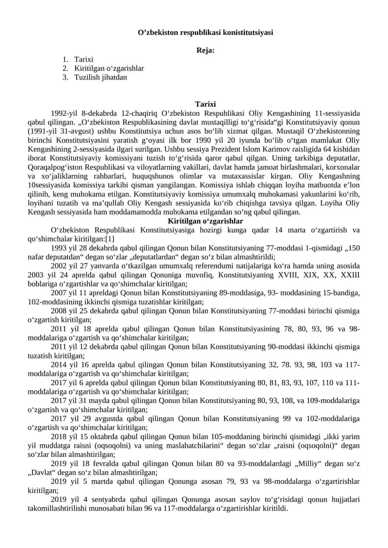 Verfassung der Republik Usbekistan 1