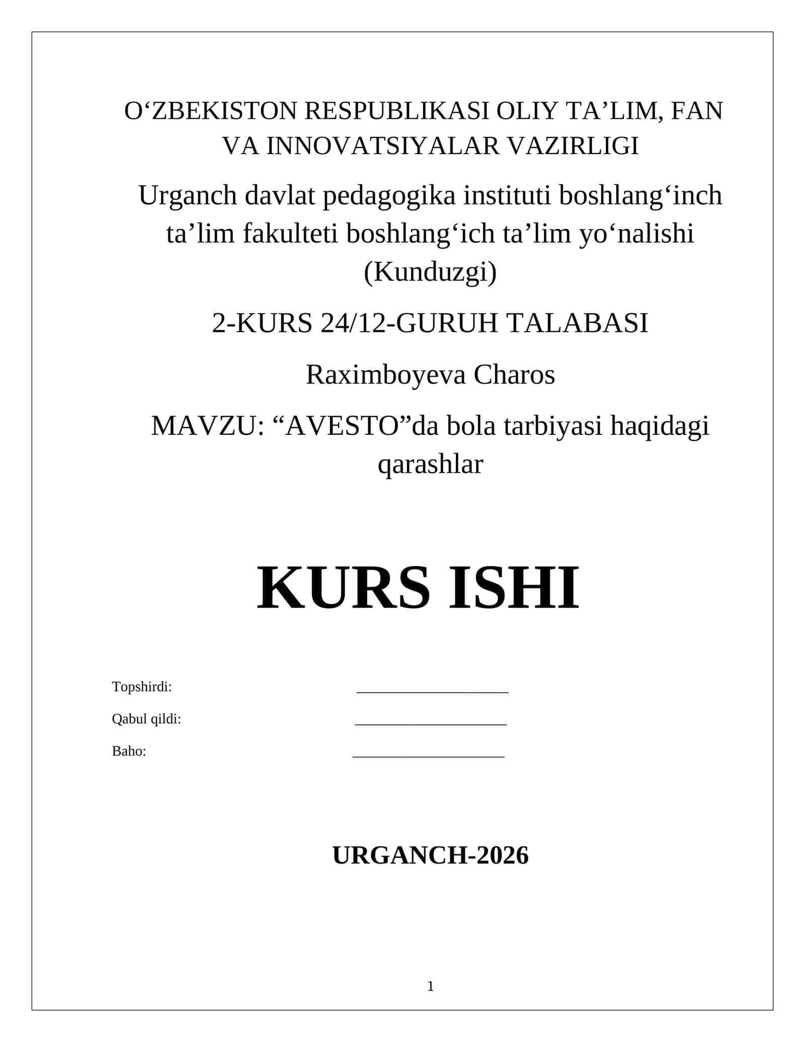 "AVESTO"da bola tarbiyasi haqidagi qarashlar 1
