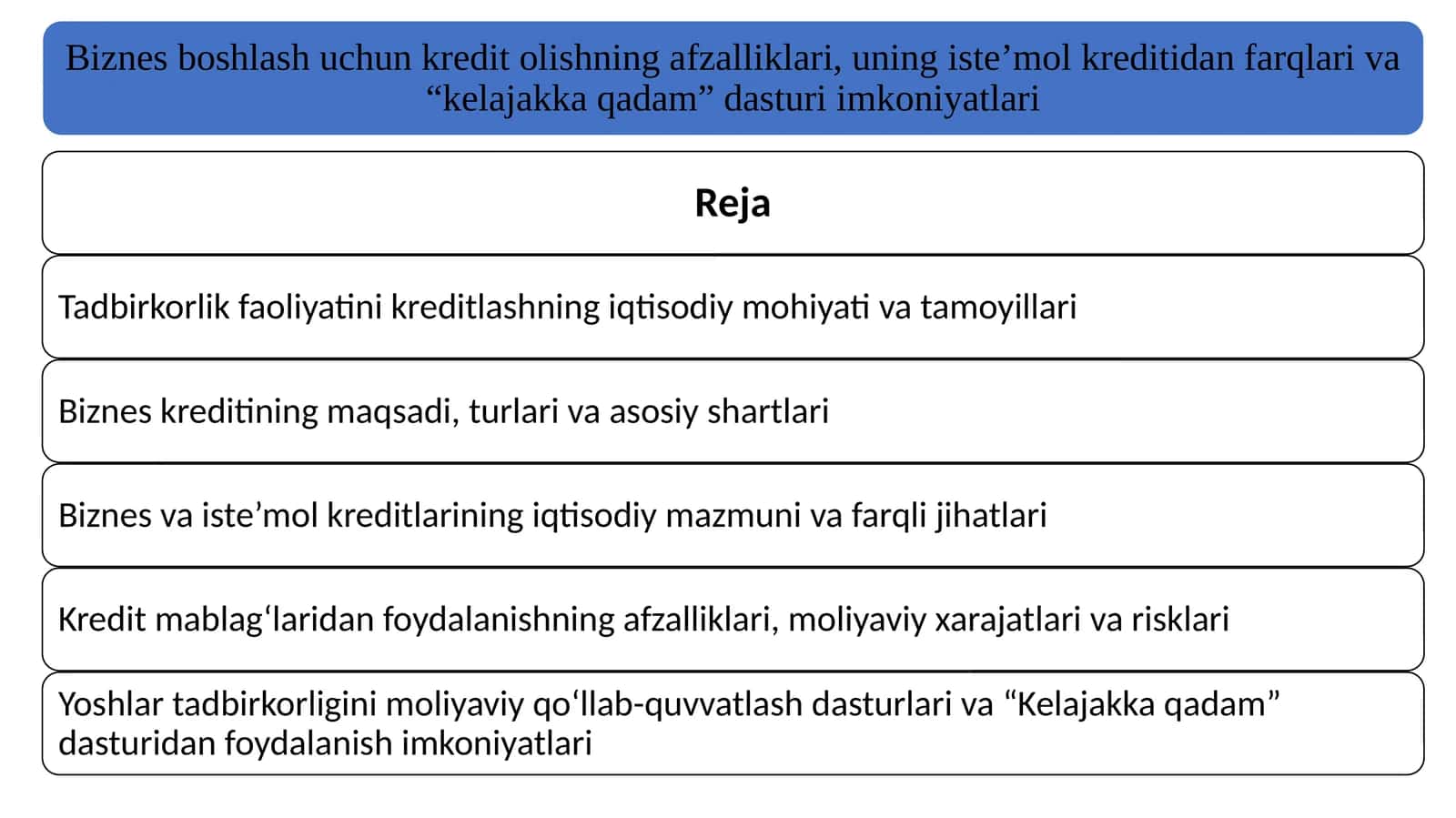 3-Mavzu. Biznes boshlash uchun kredit olishning afzalliklari, uning iste’mol kreditidan farqlari 1