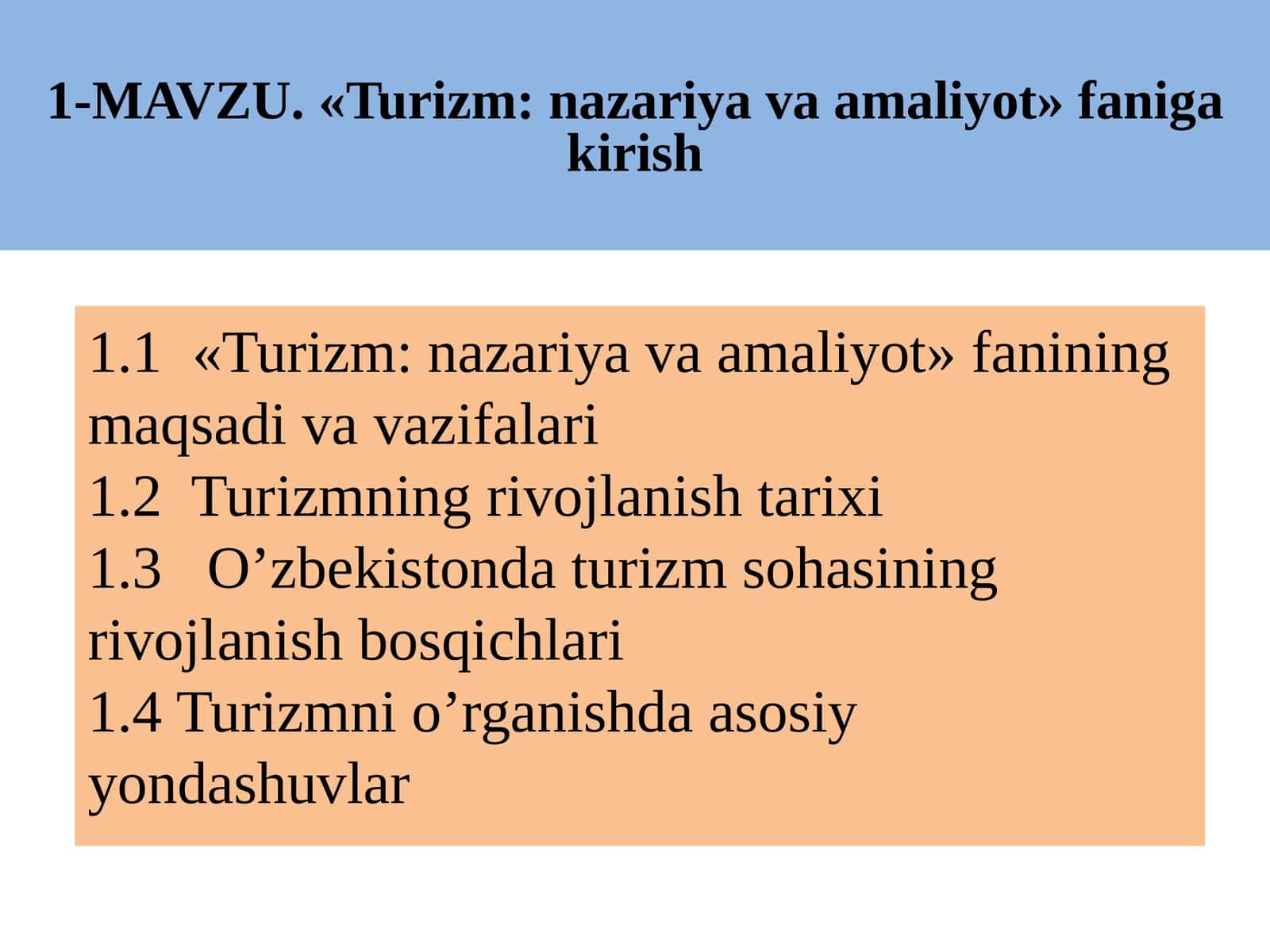 Turizm:nazariya va amaliyot 1