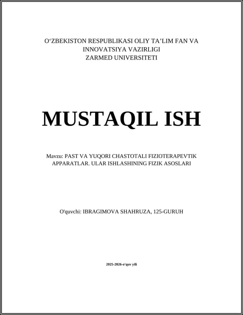 PAST VA YUQORI CHASTOTALI FIZIOTERAPEVTIK APPARATLAR 1