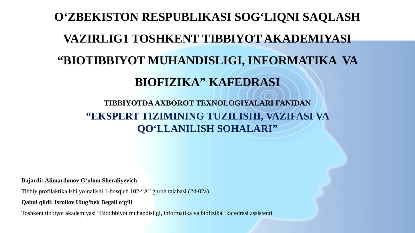 EKSPERT TIZIMINING TUZILISHI, VAZIFASI VA QO‘LLANILISH SOHALARI 1
