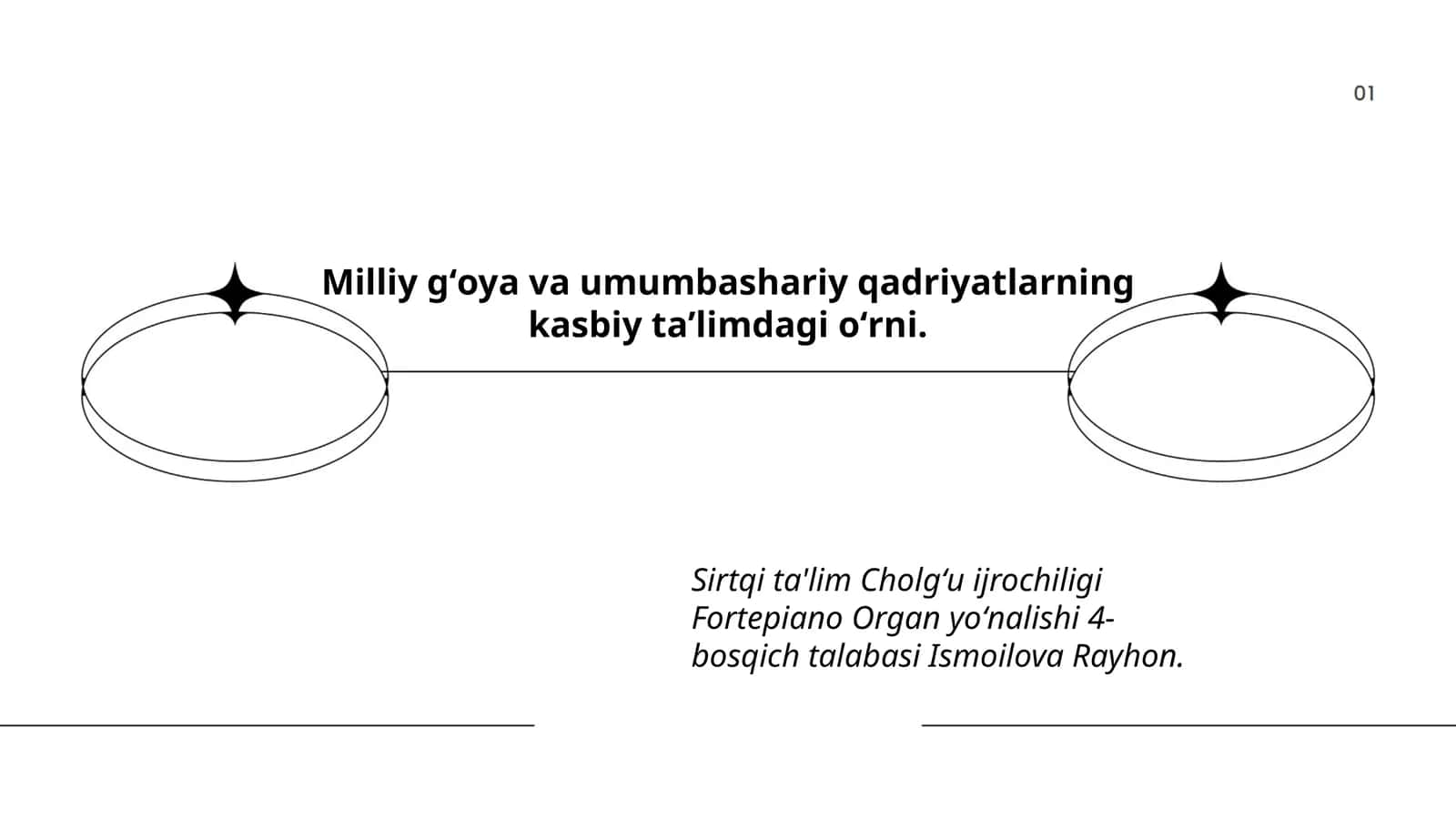 Sirtqi ta'lim Cholgʻu ijrochiligi Fortepiano Organ yoʻnalishi 4-bosqich talabasi Ismoilova Rayhon 1