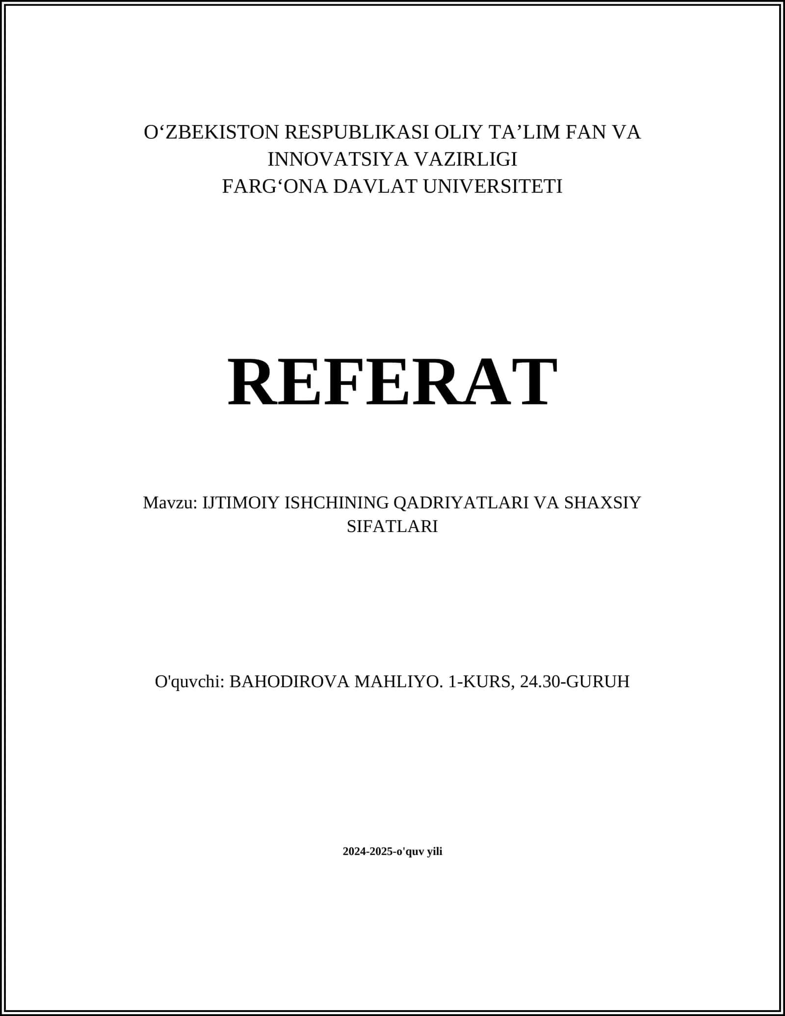 IJTIMOIY ISHCHINING QADRIYATLARI VA SHAXSIY SIFATLARI 1