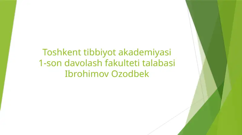 Toshkent Tibbiyot Akademiyasi 1-son davolash fakulteti talabasi Ibrohimov Ozodbek 1