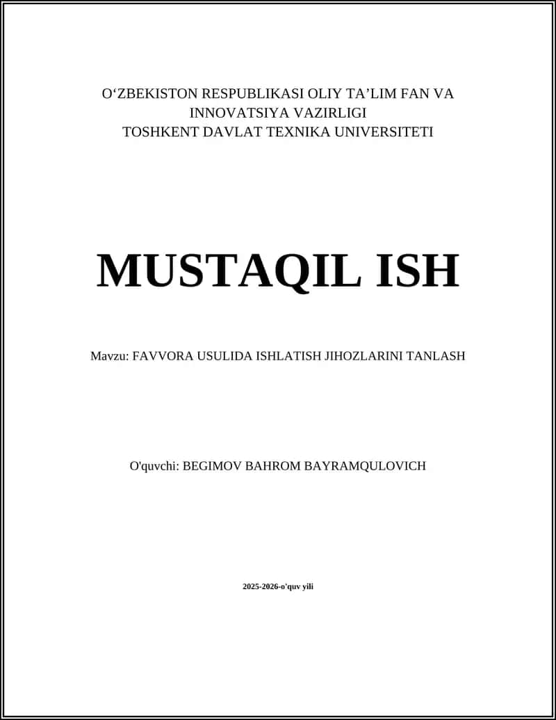 FAVVORA USULIDA ISHLATISH JIHOZLARINI TANLASH 1