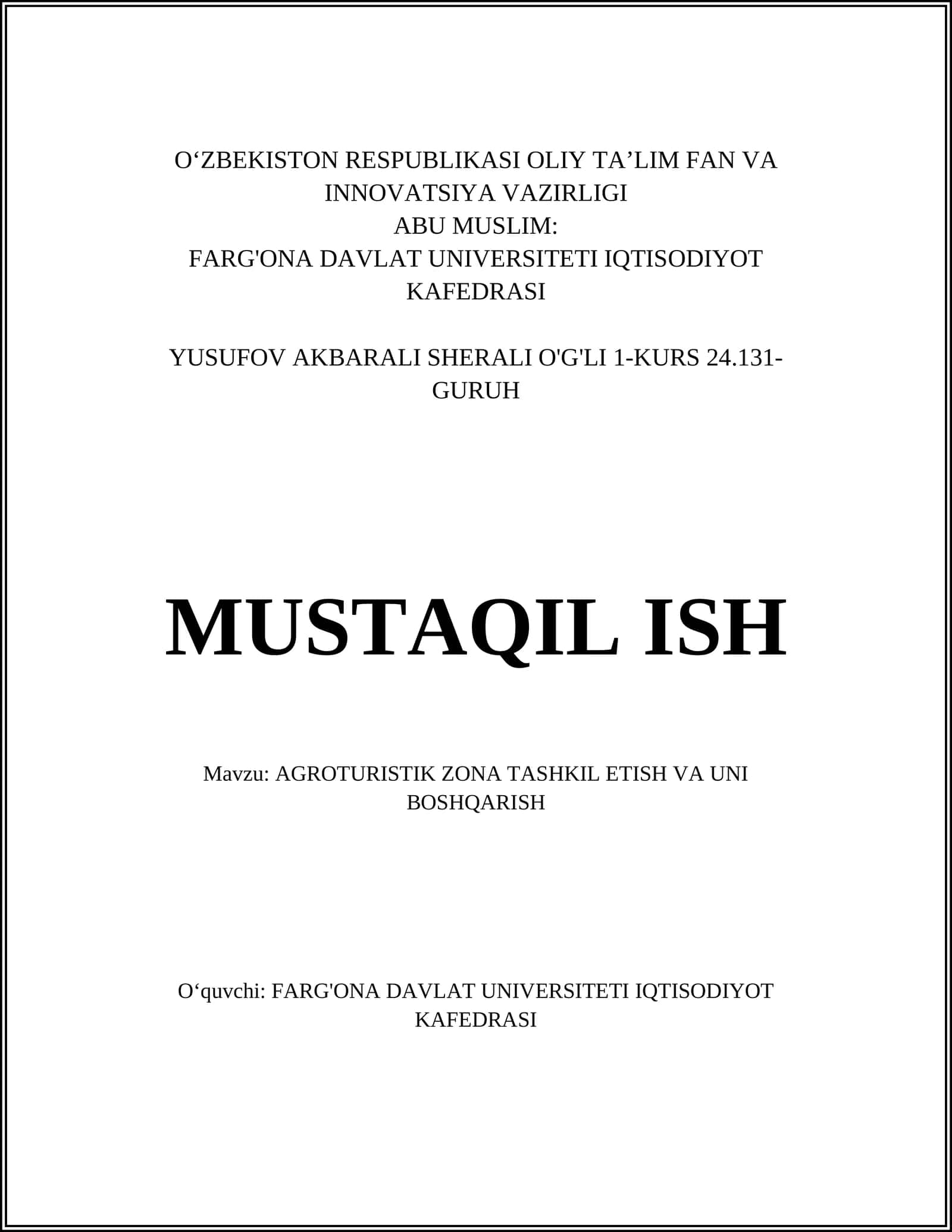 AGROTURISTIK ZONA TASHKIL ETISH VA UNI BOSHQARISH 1