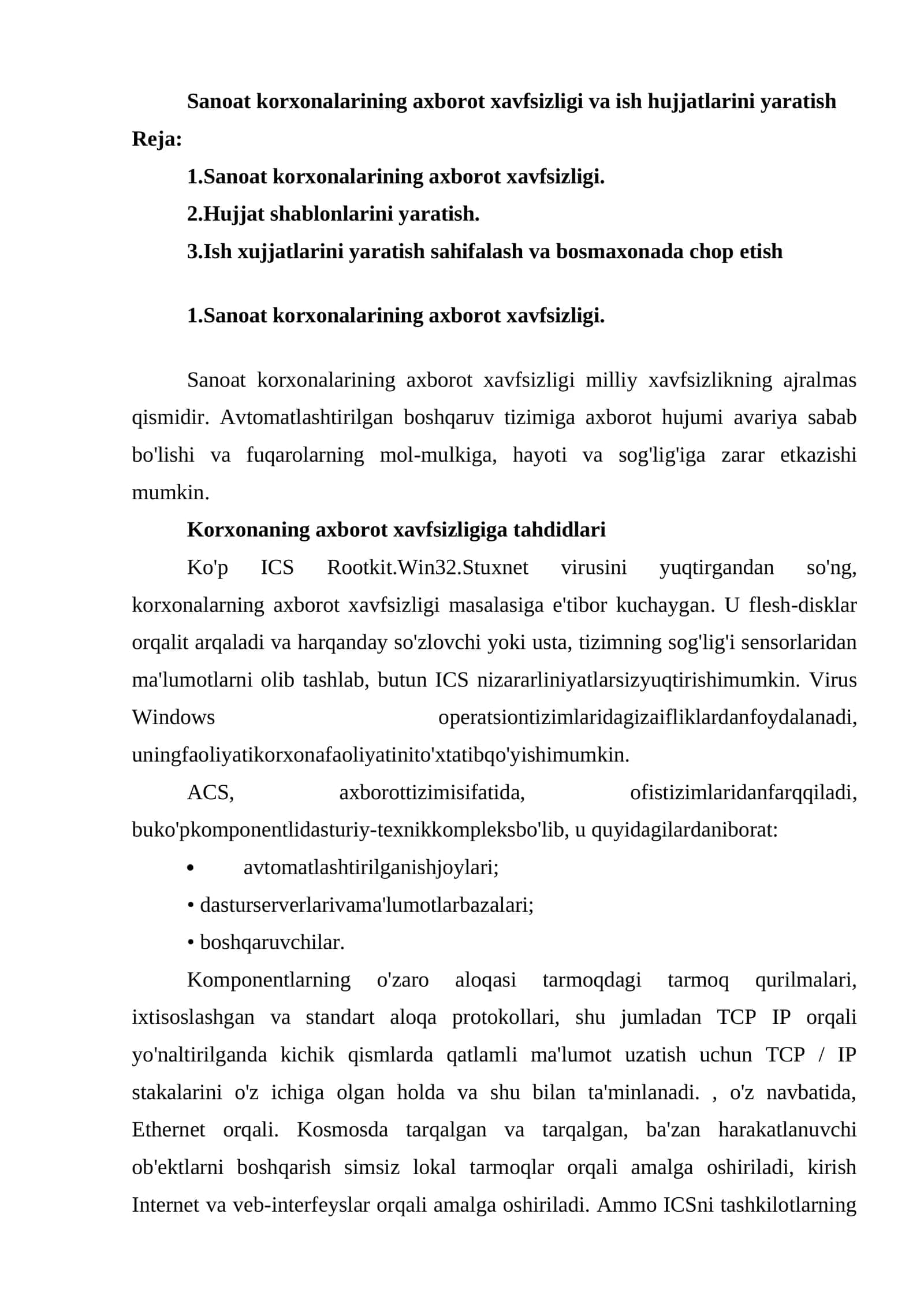 Sanoat korxonalarining axborot xavfsizligi va ish hujjatlarini yaratish 1