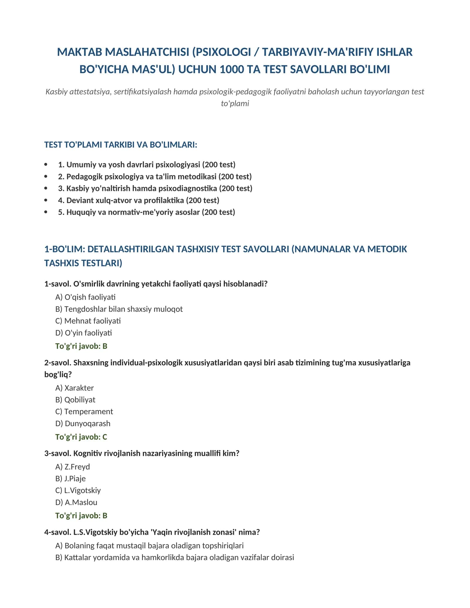 maktab maslahatchisiga 1000ta test 1