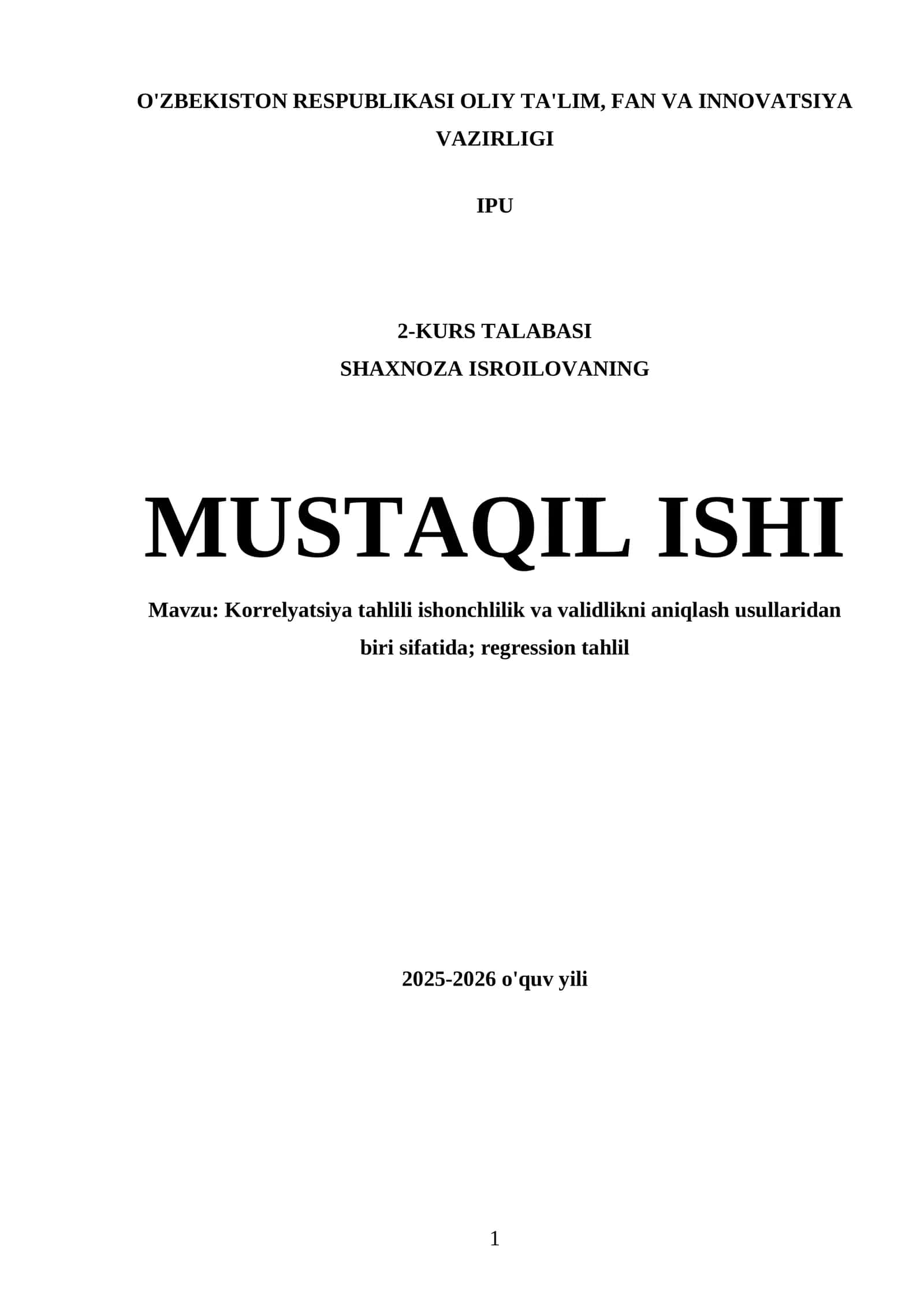 Korrеlyatsiya tahlili va rеgrеssion tahlil 1