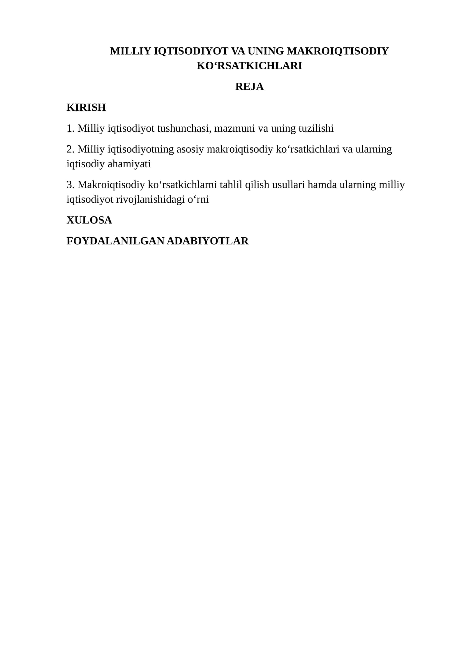 MILLIY IQTISODIYOT VA UNING MAKROIQTISODIY KO‘RSATKICHLARI 1