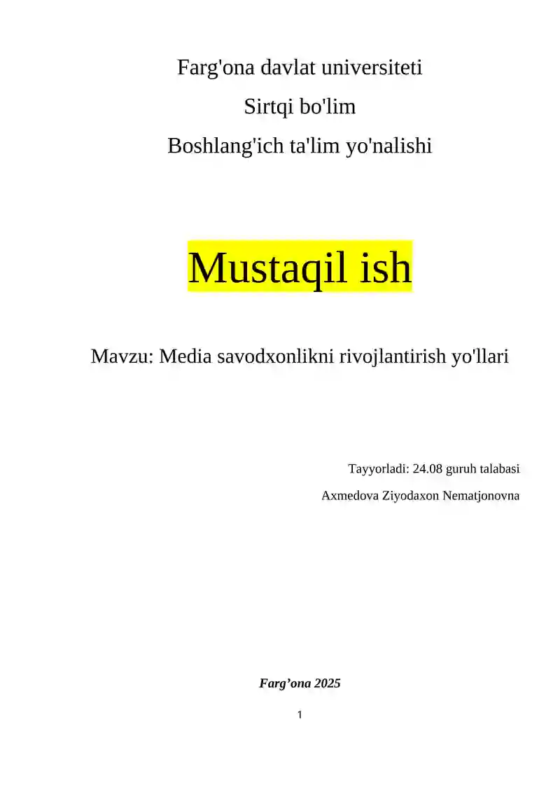 Media savodxonlikni rivojlantirish yo'llari