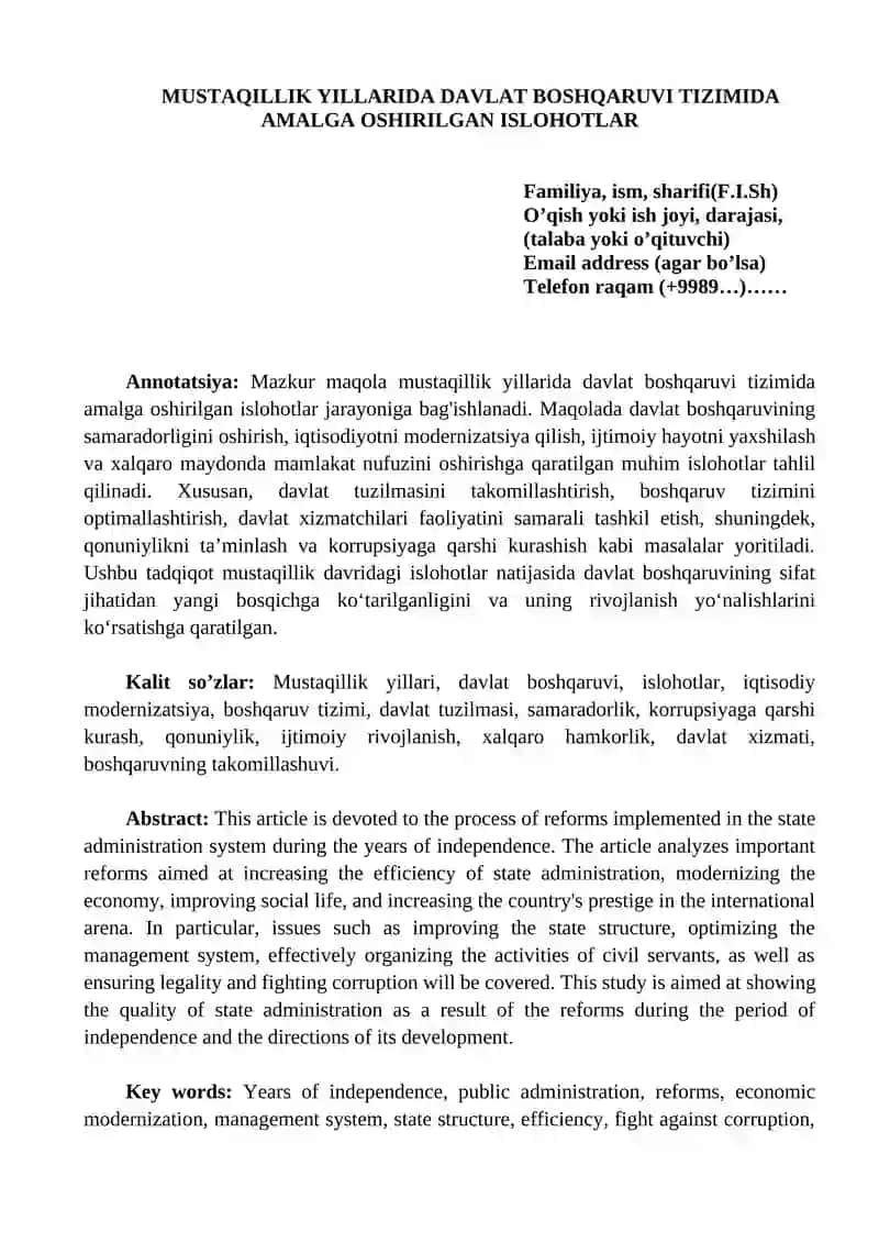Mustaqillik Yillarida Davlat Boshqaruv Tizimida Amalga Oshirilgan Ishlohotlar