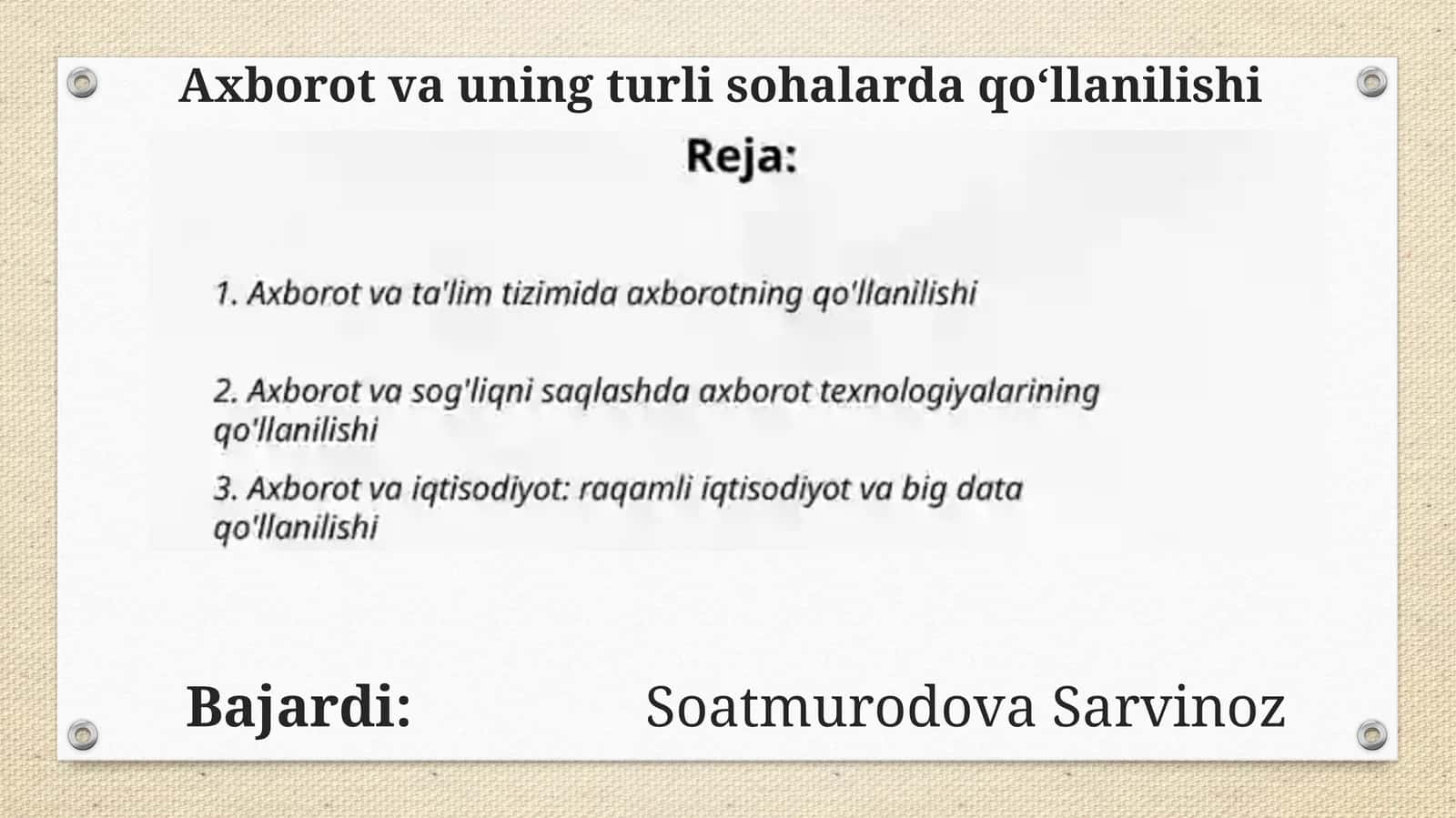 Axborot va uning turli sohalarda qoʻllanilishi 1