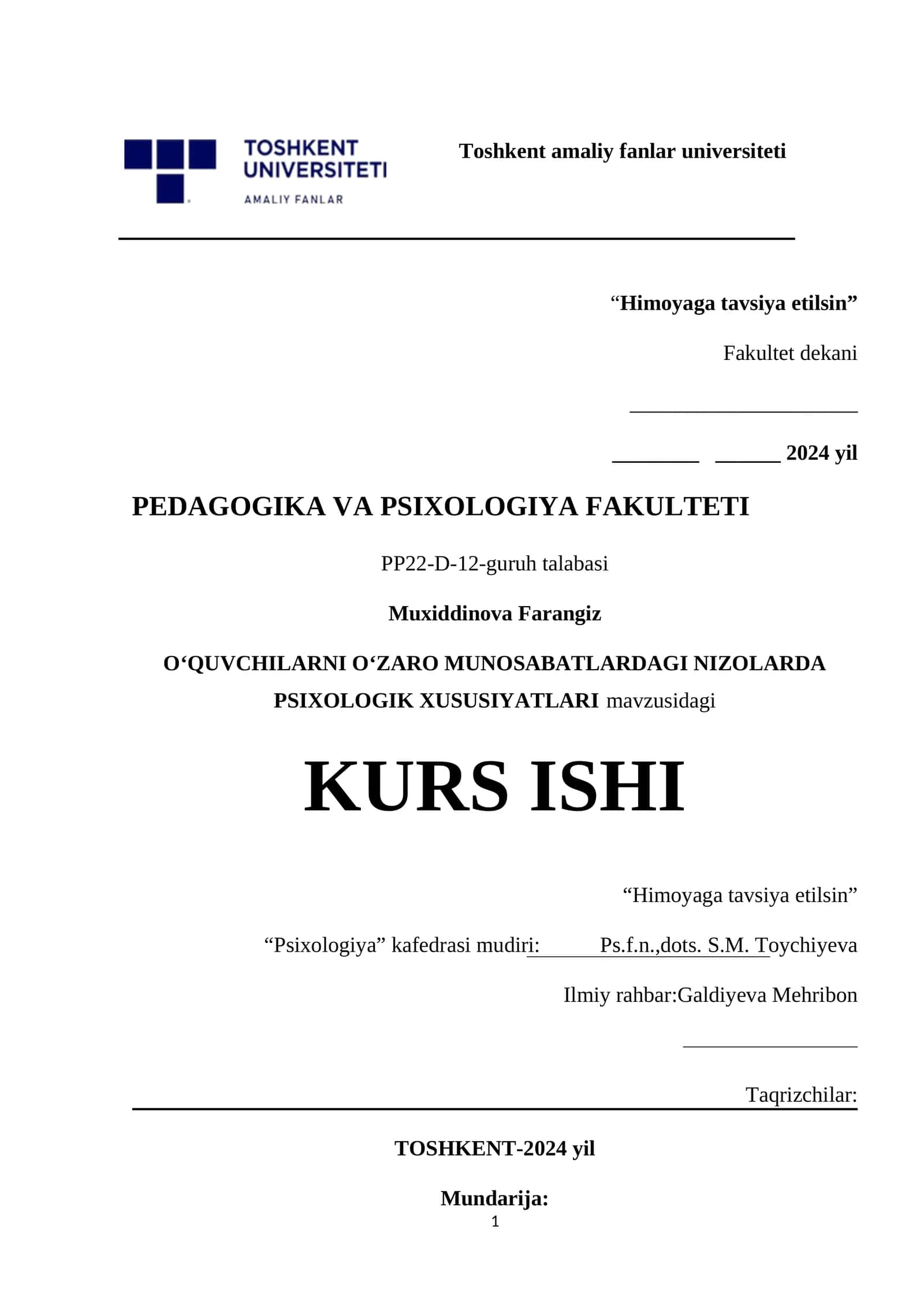 "O‘quvchilarni o‘zaro munosabatlardagi nizolarda psixologik xususiyatlari" 1