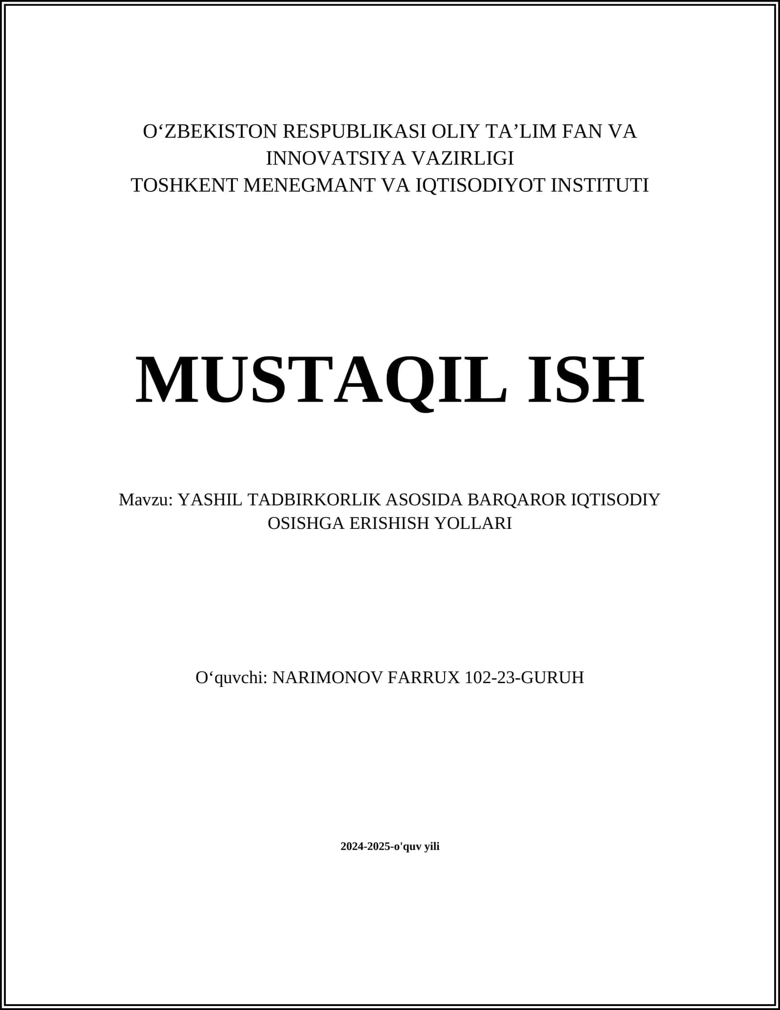 YASHIL TADBIRKORLIK ASOSIDA BARQAROR IQTISODIY OSISHGA ERISHISH YOLLARI 1