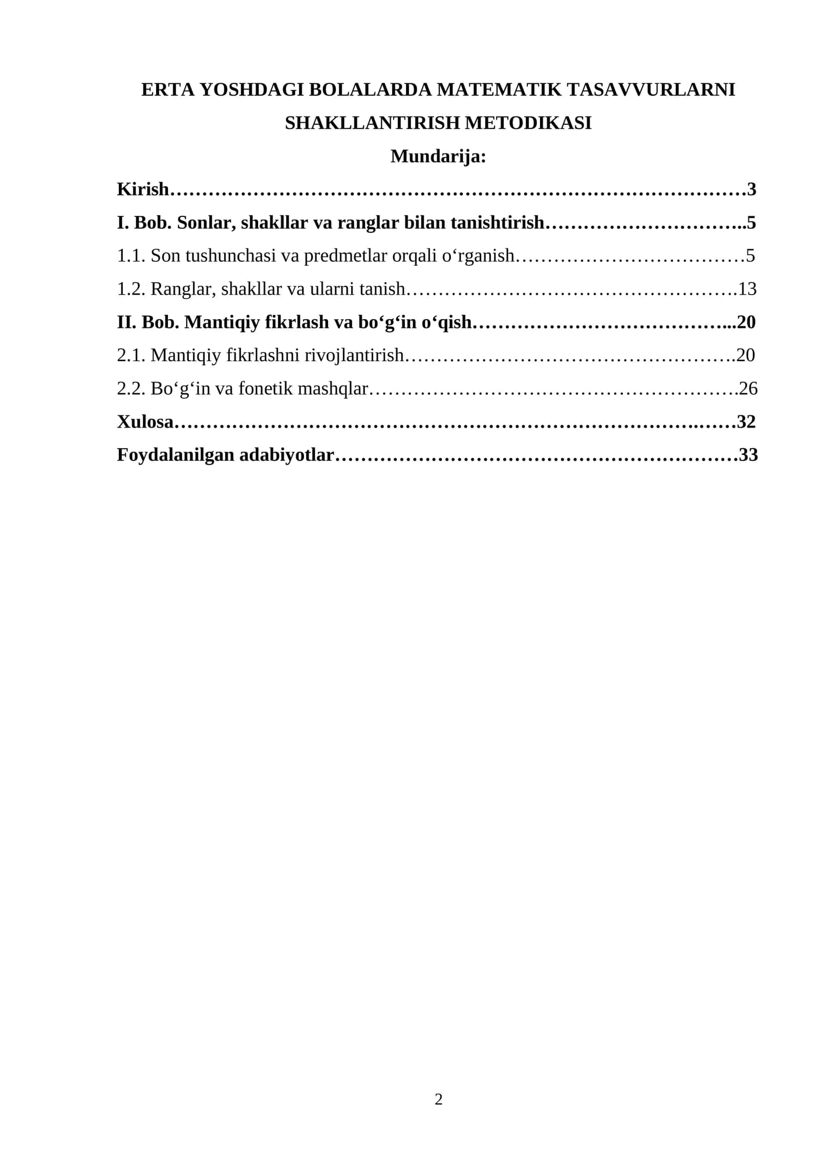 Matematik Tasavvurlarni Shakllantirish Metodikasi 1