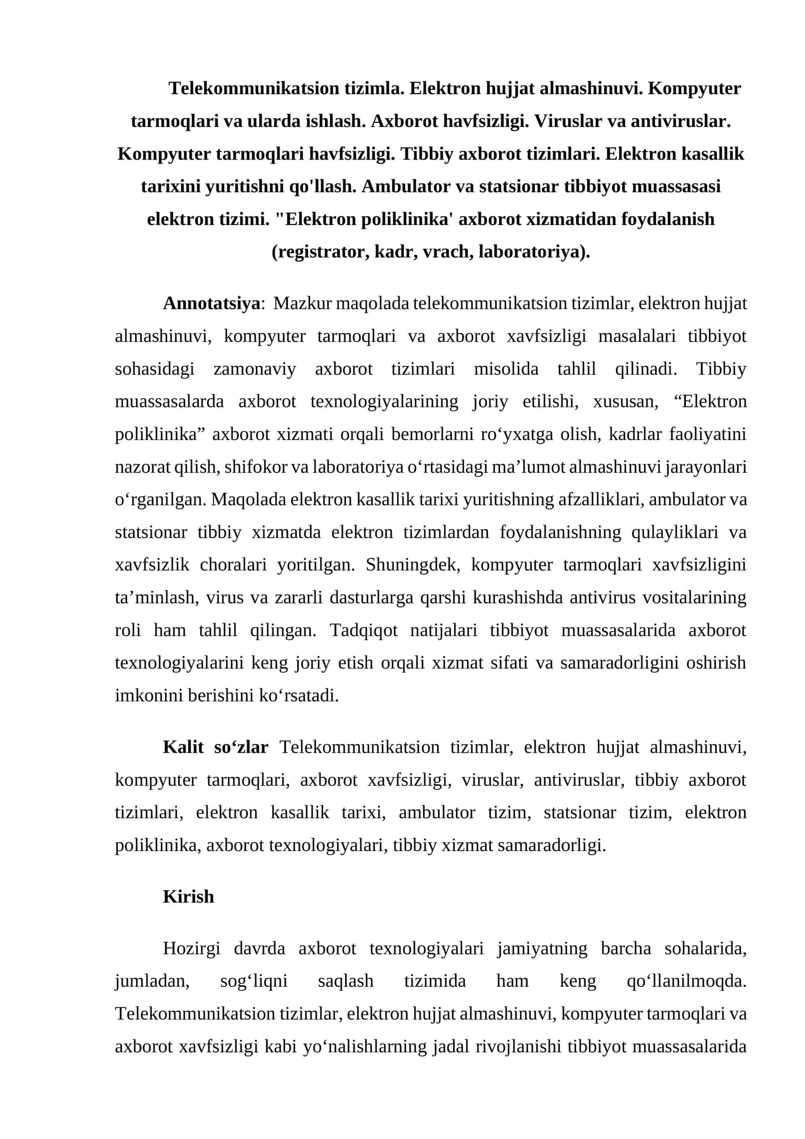 Tibbiy axborot tizimlari 1