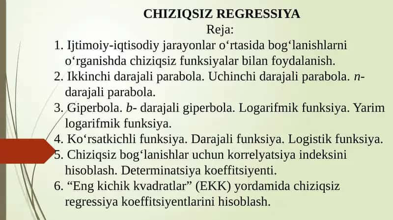 CHIZIQSIZ REGRESSIYA 1