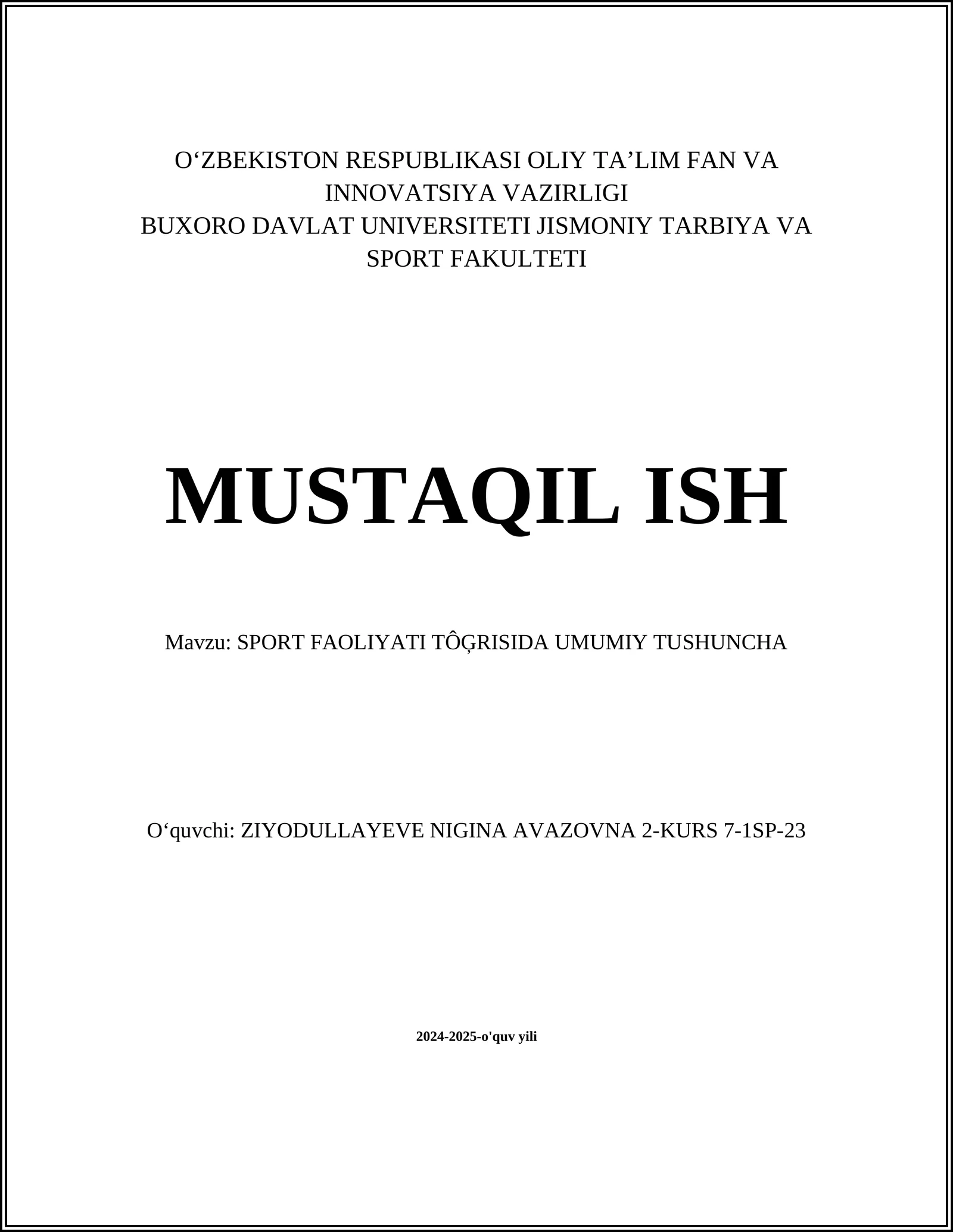 SPORT FAOLIYATI TÔĢRISIDA UMUMIY TUSHUNCHA 1