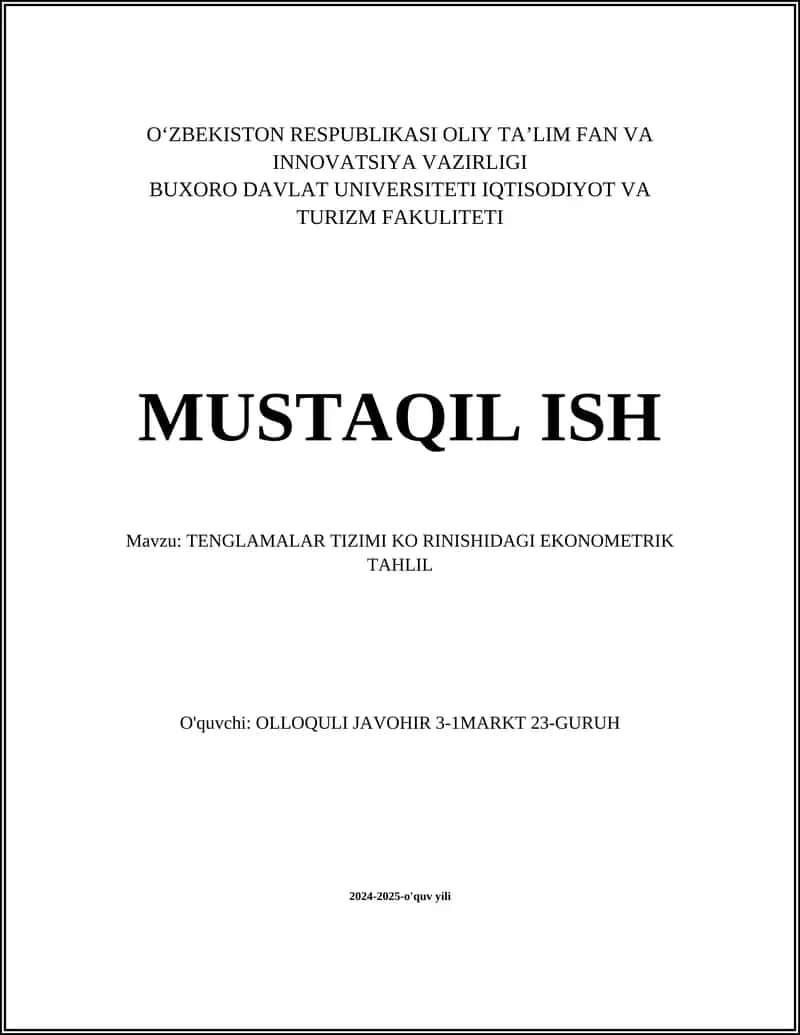 TENGLAMALAR TIZIMI KO RINISHIDAGI EKONOMETRIK TAHLIL 1