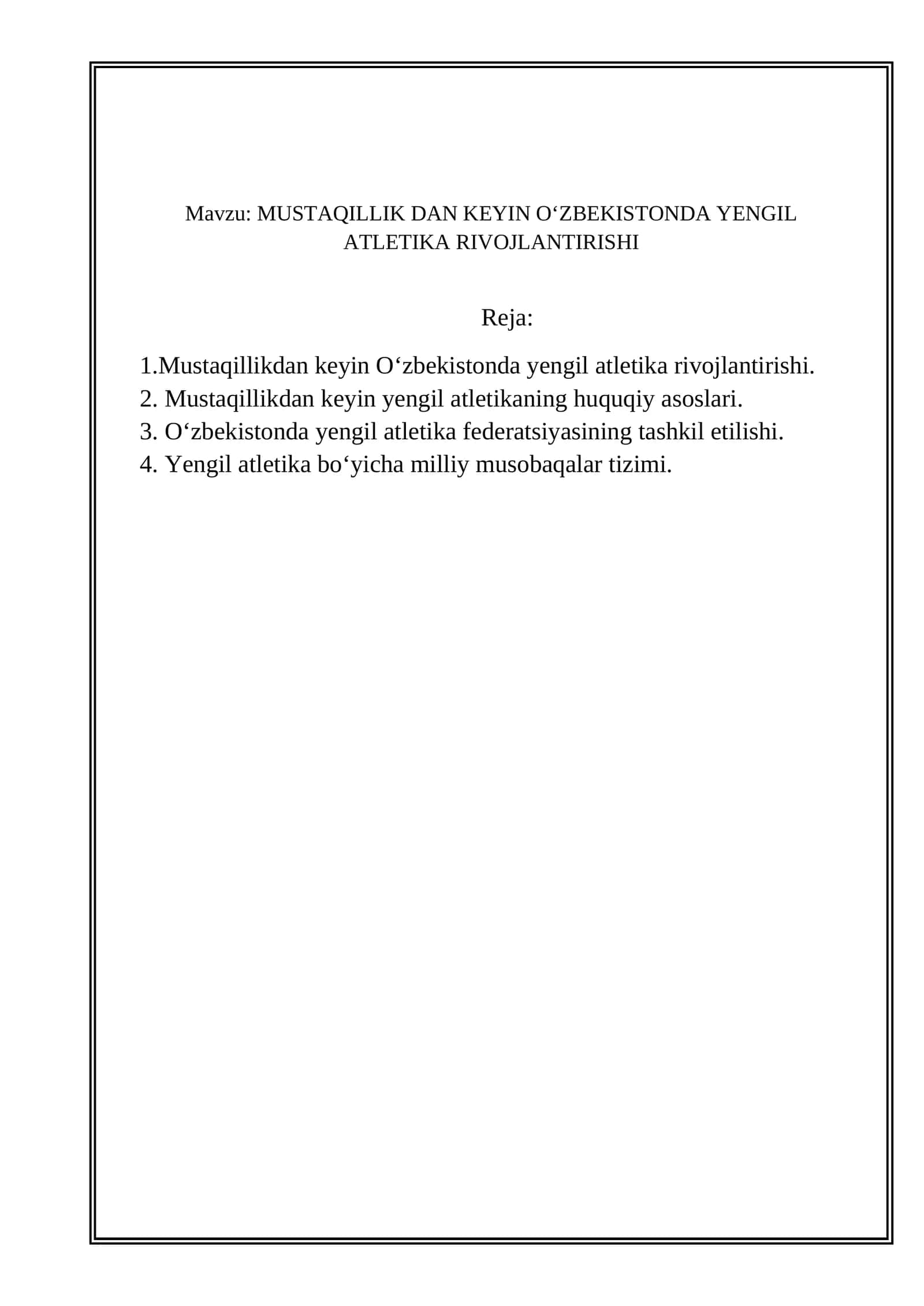 MUSTAQILLIK DAN KEYIN OʻZBEKISTONDA YENGIL ATLETIKA RIVOJLANTIRISHI 1