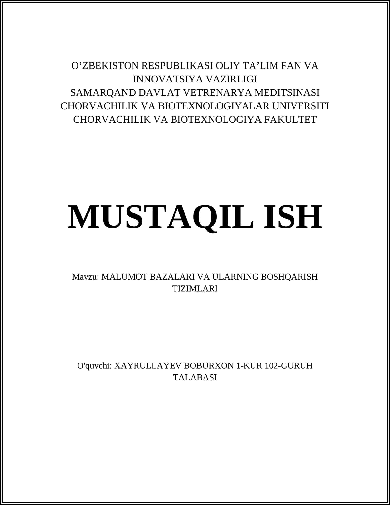 MALUMOT BAZALARI VA ULARNING BOSHQARISH TIZIMLARI 1