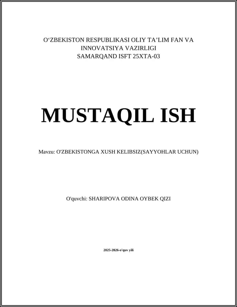 O'ZBEKISTONGA XUSH KELIBSIZ(SAYYOHLAR UCHUN) 1