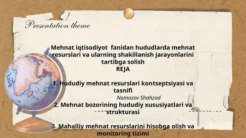 Mehnat iqtisodiyot fanidan hududlarda mehnat resurslari va ularning shakillanish jarayonlarini tartibga solish 1