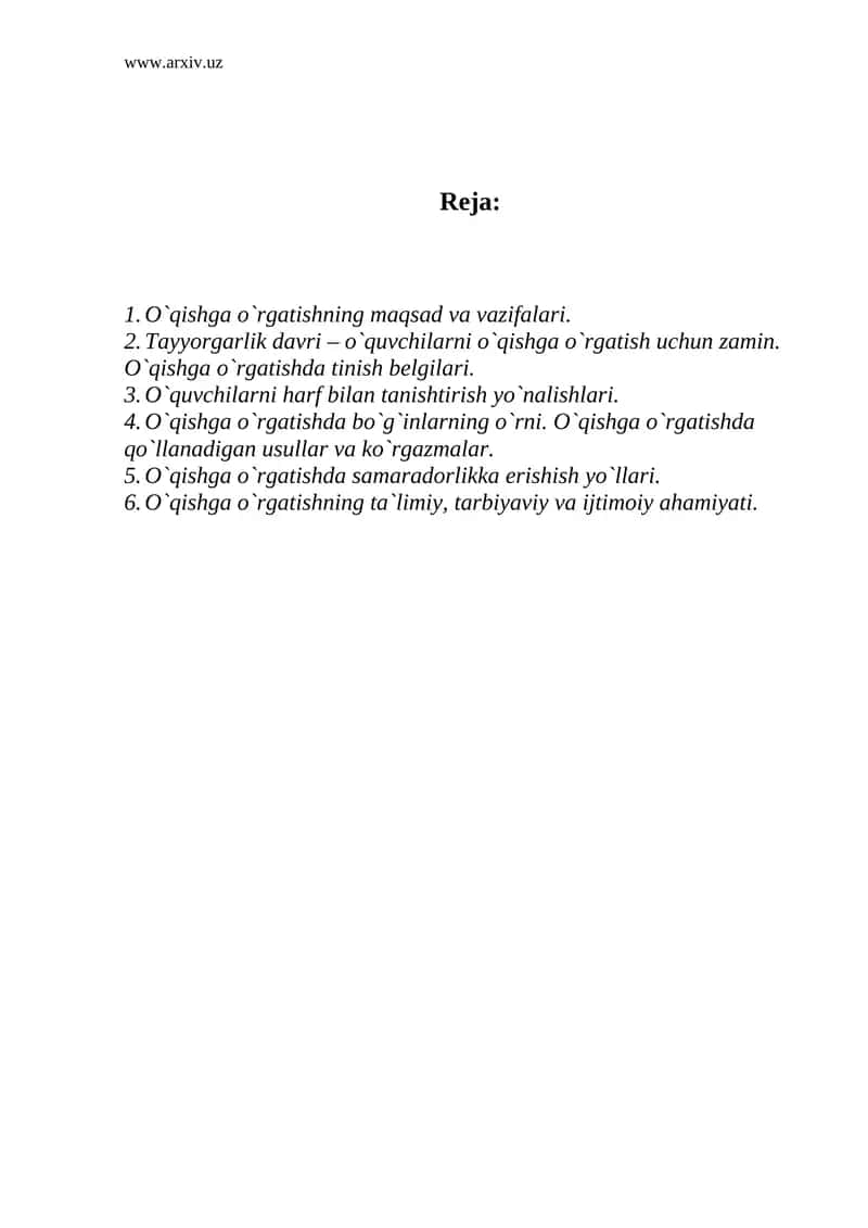 O`qishga o`rgatish 1