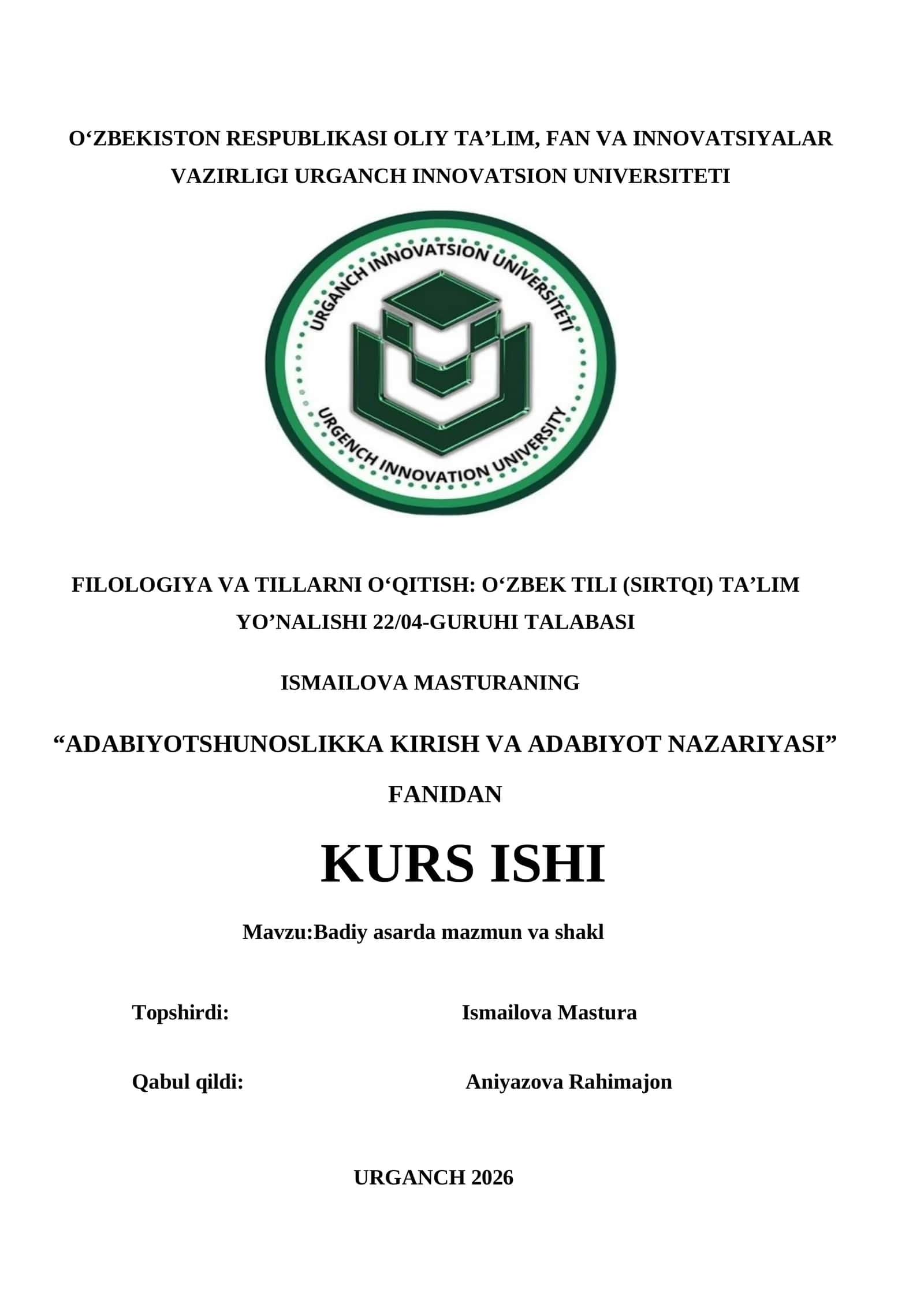 Badiy asarda mazmun va shakl 1