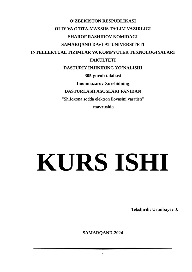 Dasturlash asoslari (kurs ishi) 1